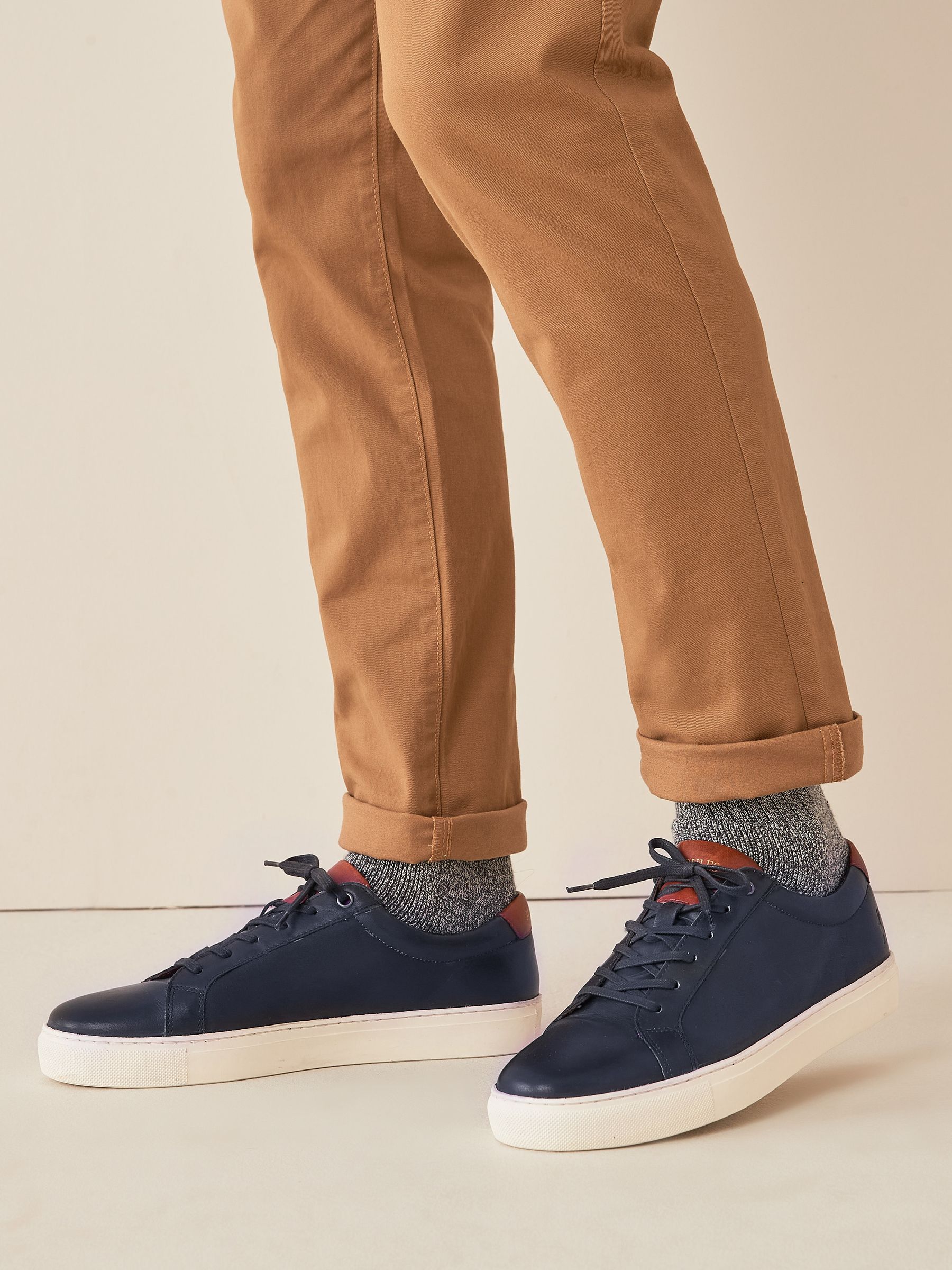 Navy Blue Leather Trainers - Image 5 of 7