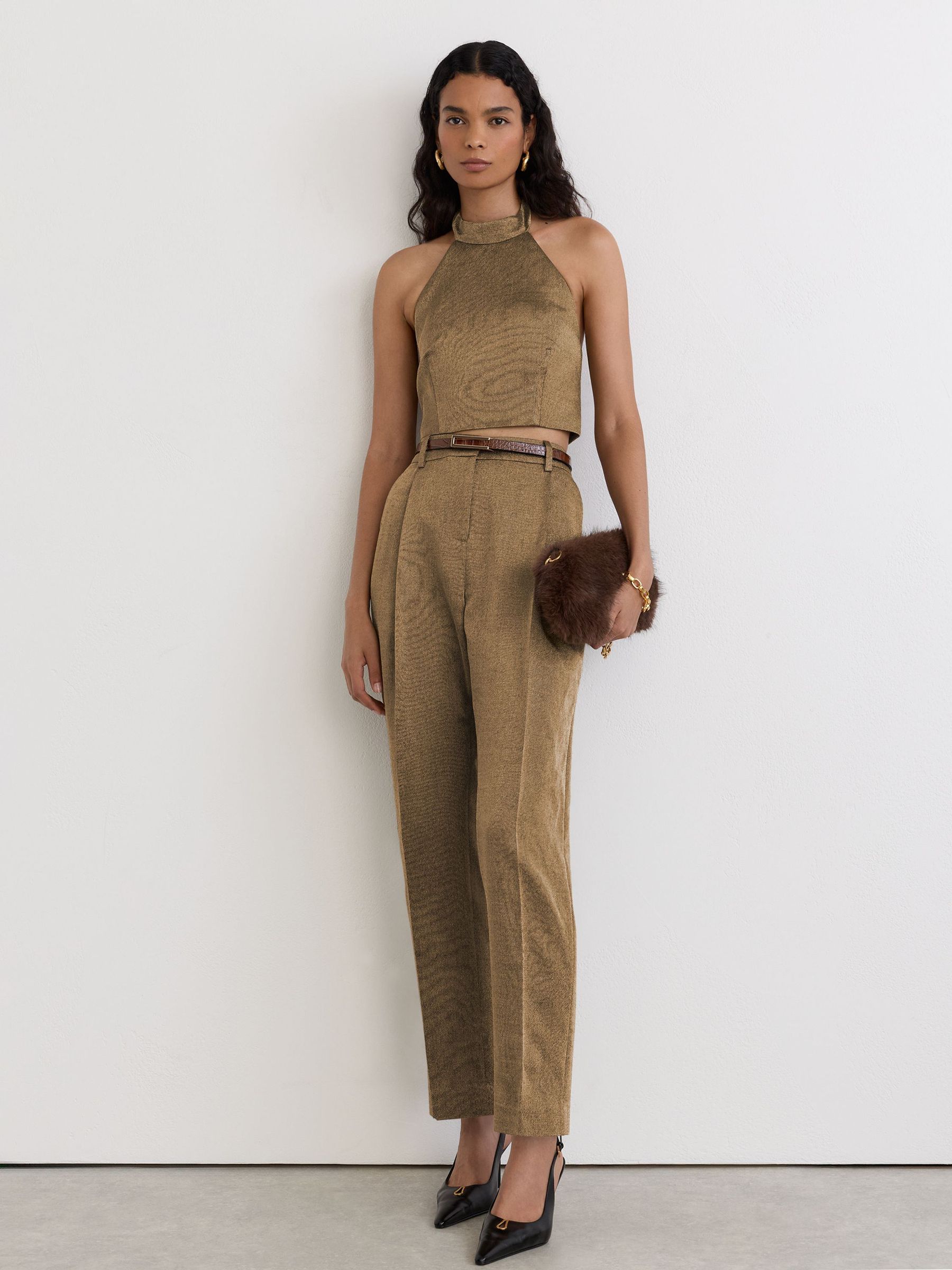 Wool-Blend Metallic Tapered Trousers in Gold - Billede 4 af 7
