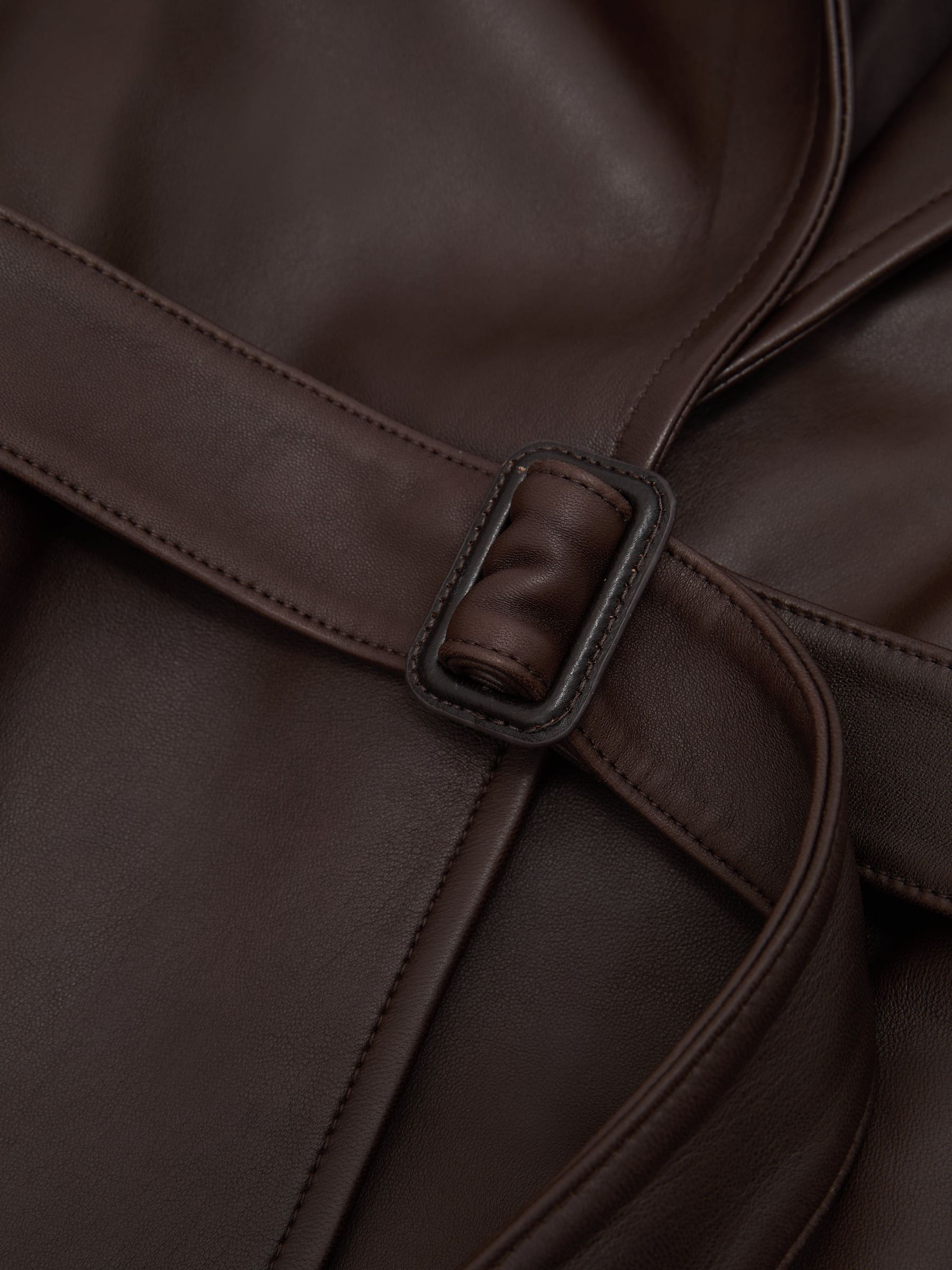 Leather Belted Trench Coat in Chocolate Brown - Image 12 of 12