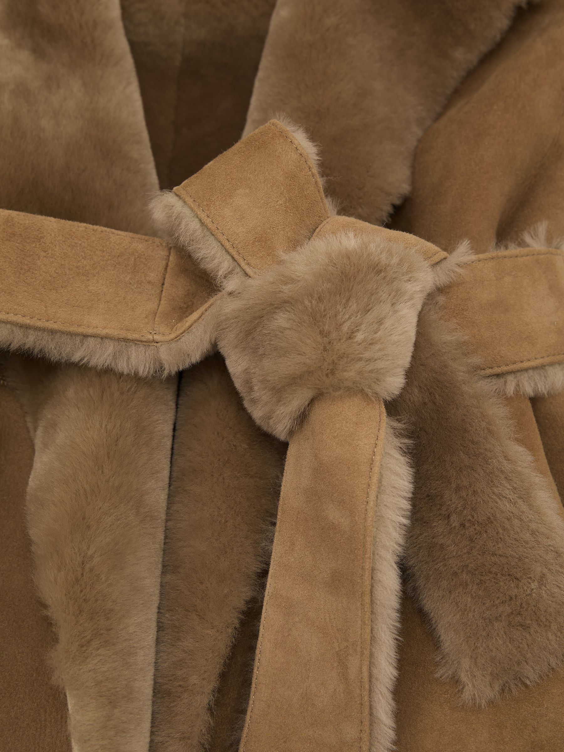 Reversible Shearling Belted Longline Coat in Neutral - Image 7 of 7