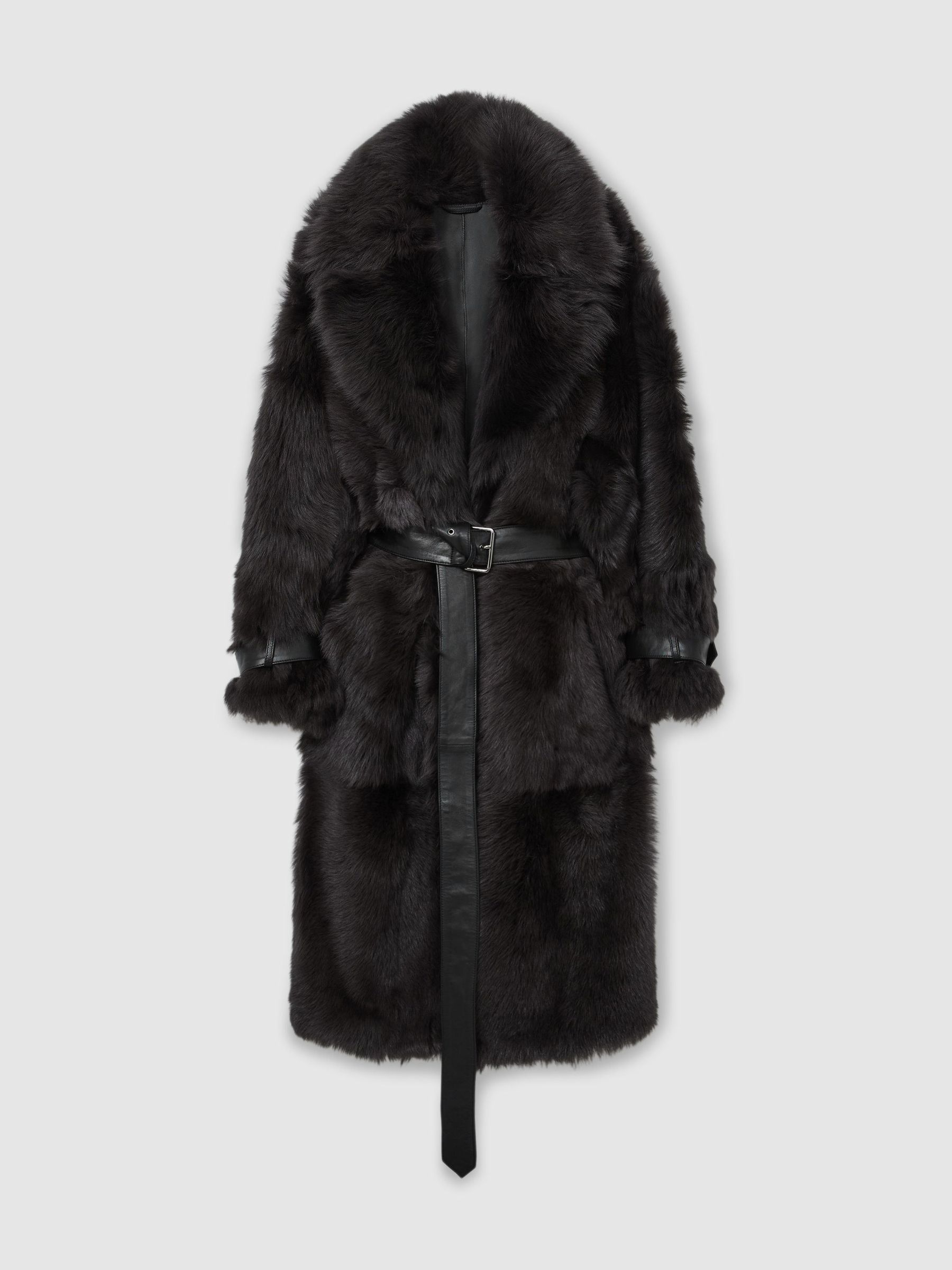 Atelier Shearling Belted Long Coat in Grey - Image 2 of 9 Atelier Shearling Belted Long Coat in Grey - Image 2 of 9