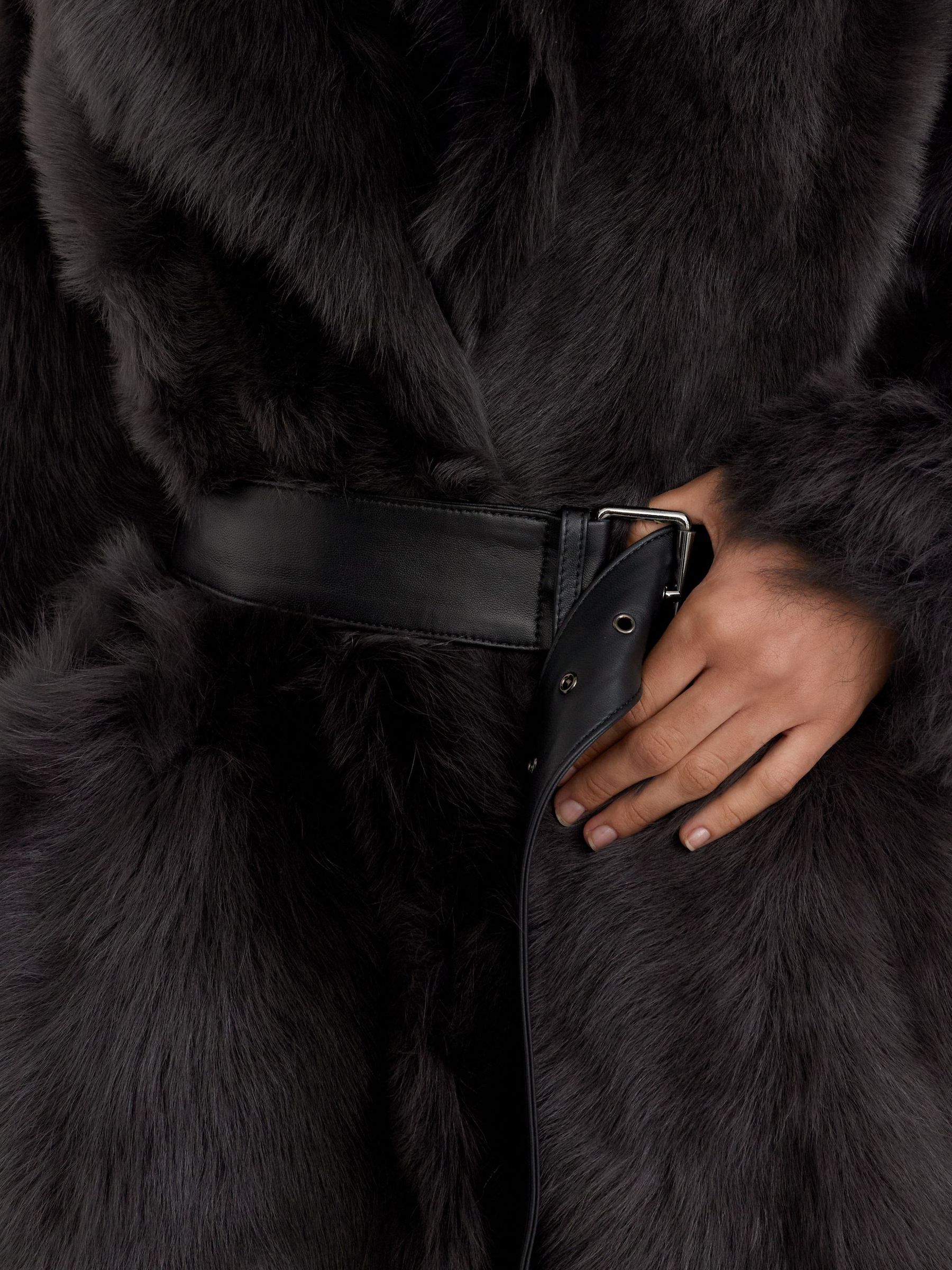 Atelier Shearling Belted Long Coat in Grey - Image 4 of 9