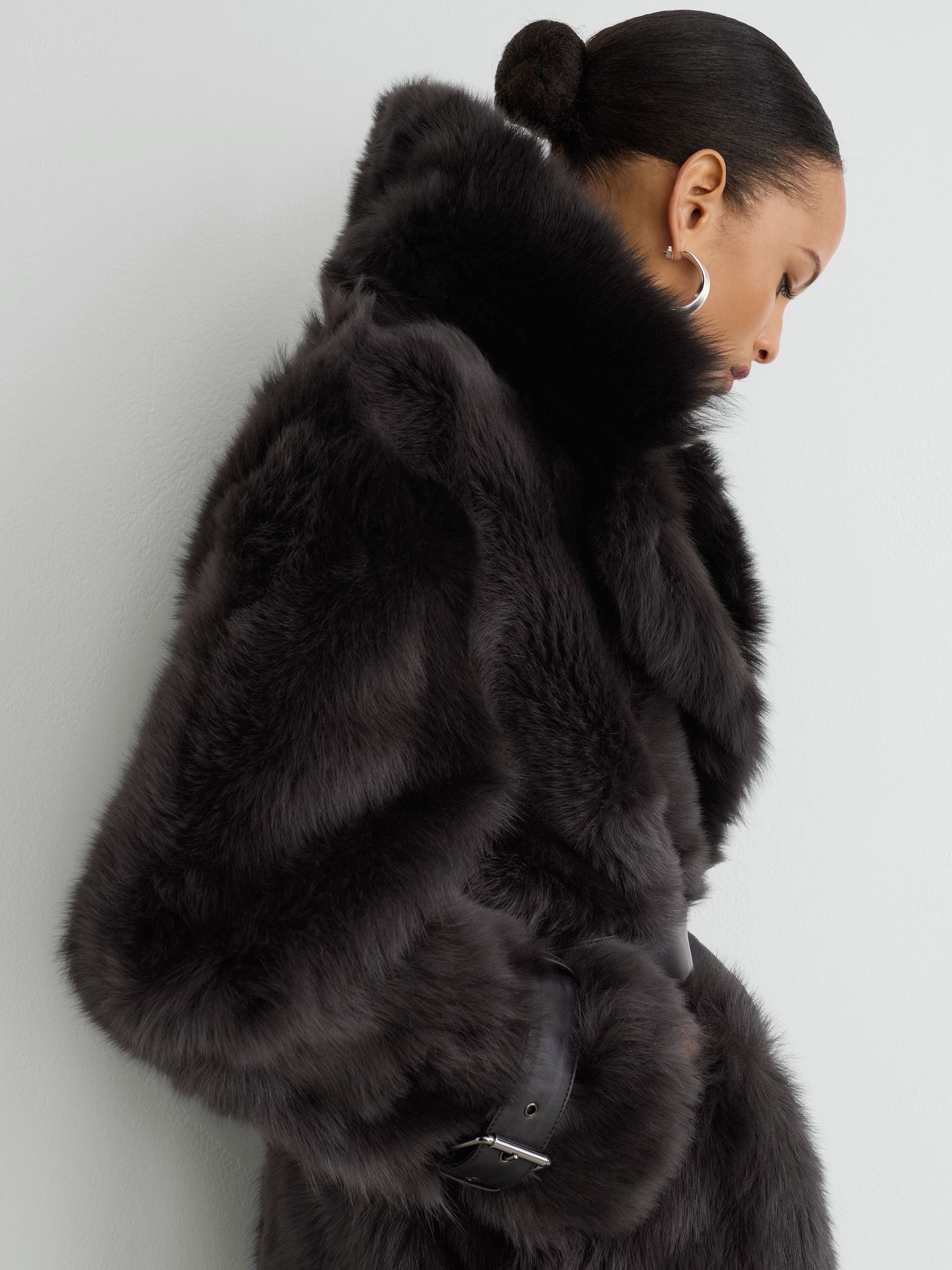 Atelier Shearling Belted Long Coat in Grey - Image 5 of 9