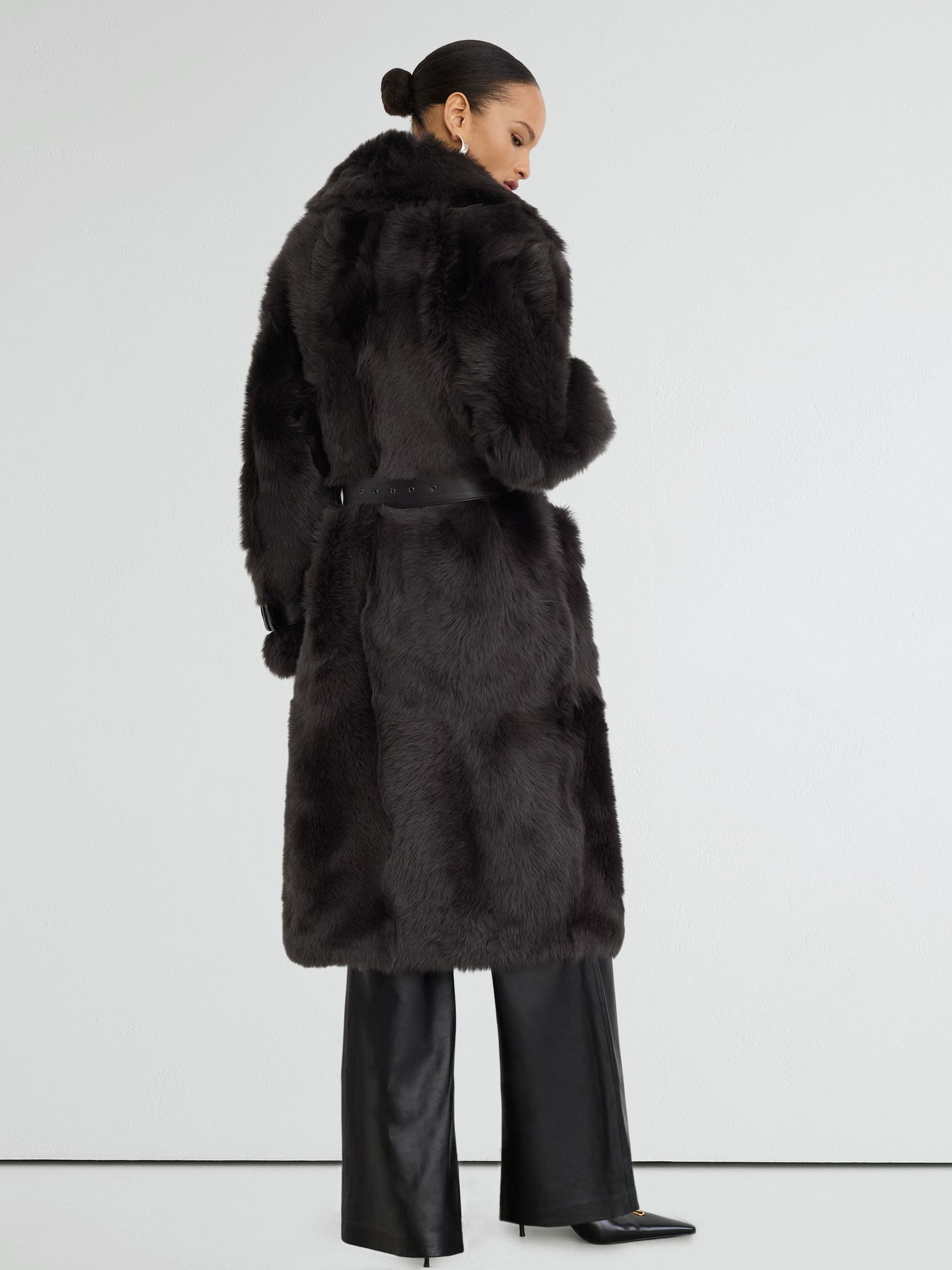Atelier Shearling Belted Long Coat in Grey - Image 6 of 9