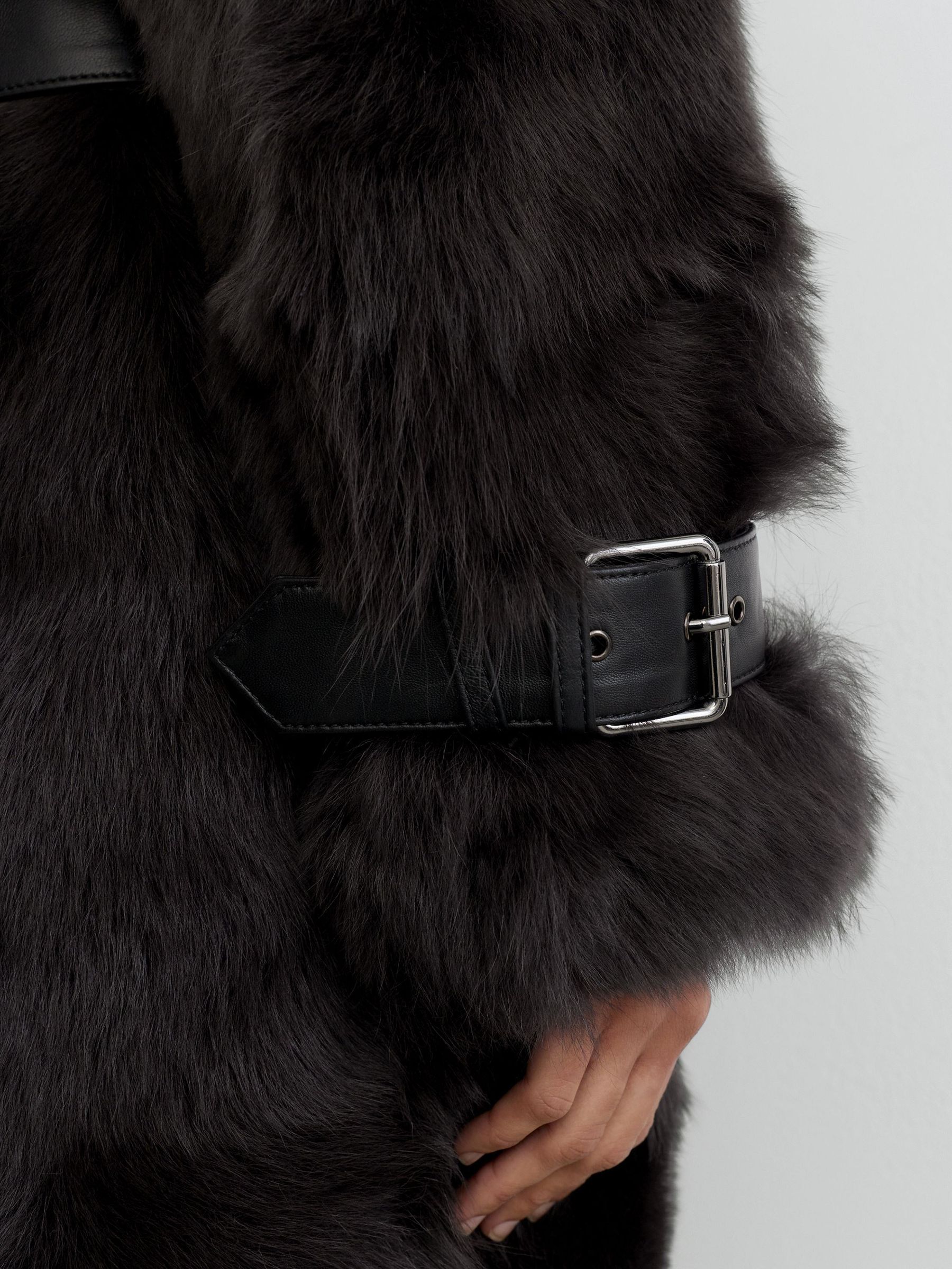 Atelier Shearling Belted Long Coat in Grey - Image 7 of 9