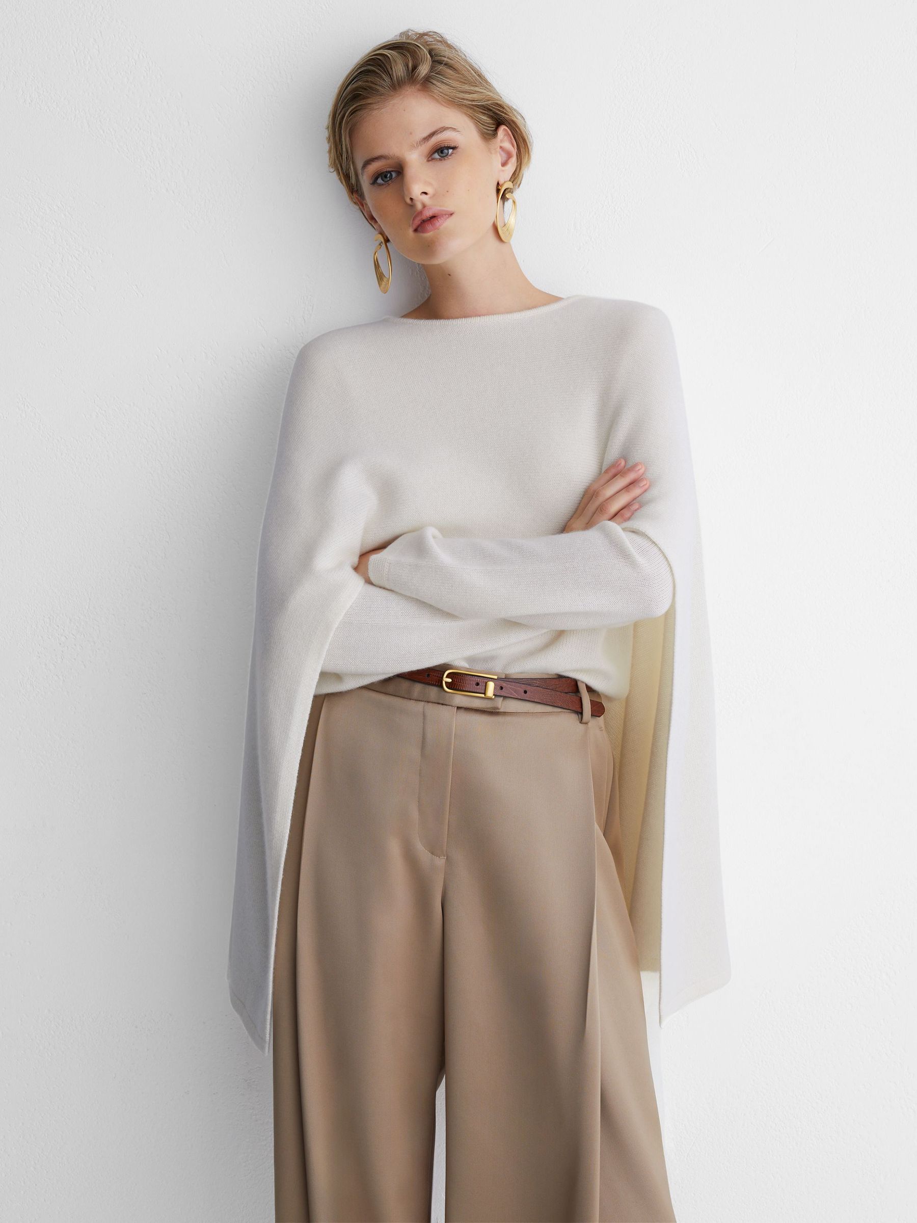Atelier Wool-Cashmere Cape Knit Jumper in Ivory - Image 4 of 8
