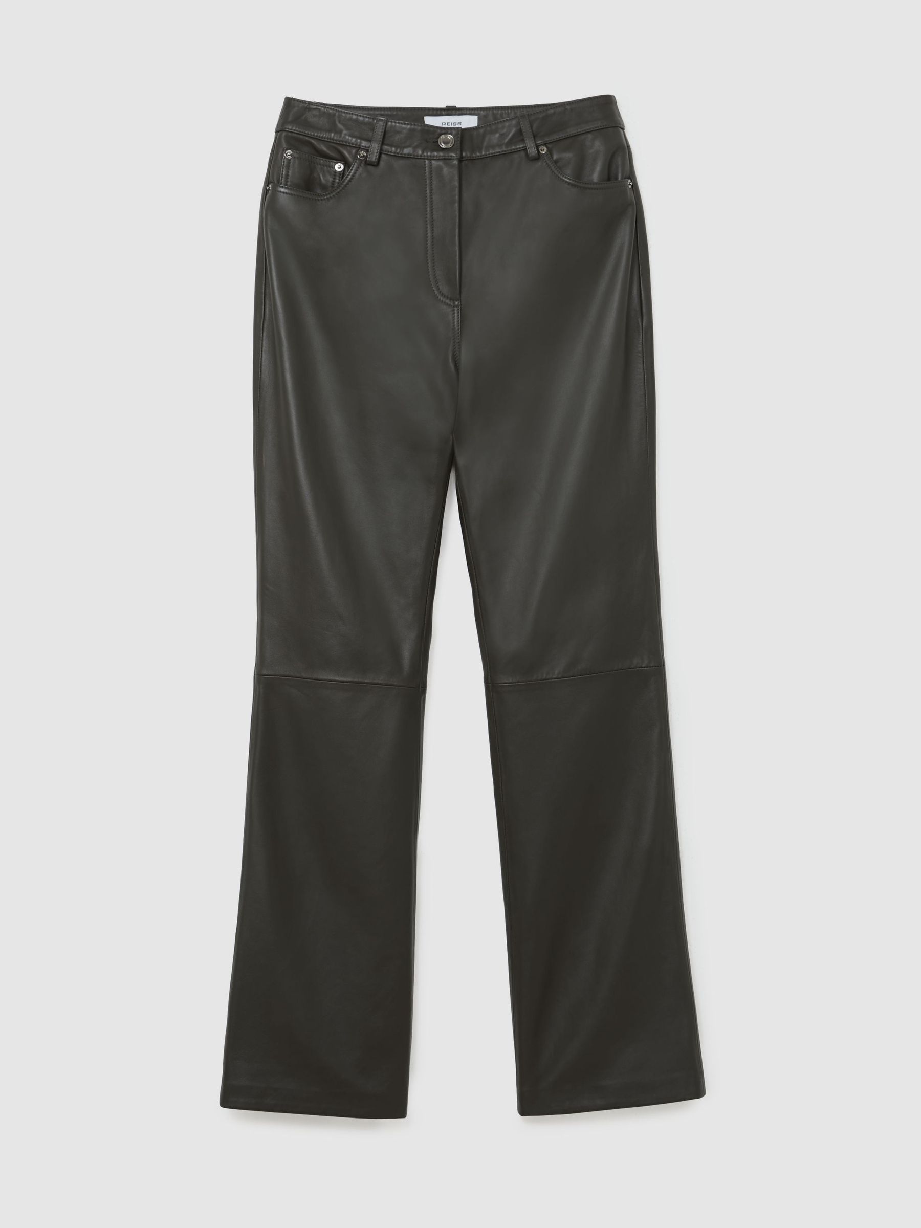 Leather Slim Straight-Leg Trousers in Grey - Image 2 of 6 Leather Slim Straight-Leg Trousers in Grey - Image 2 of 6