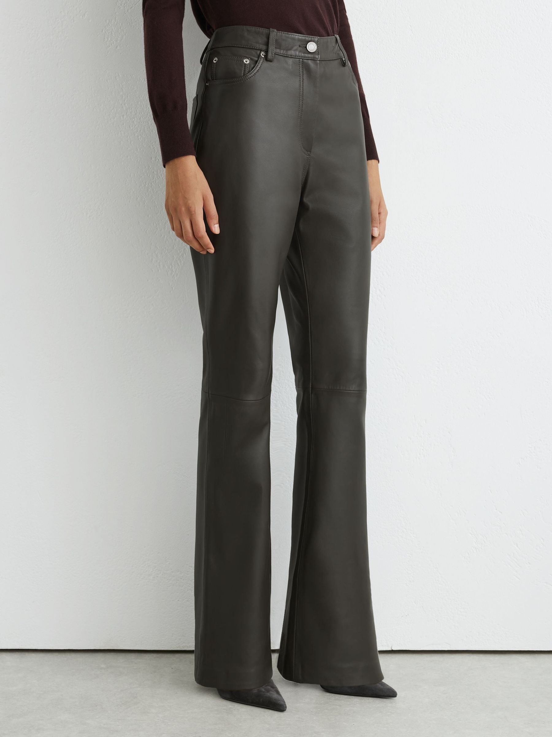 Leather Slim Straight-Leg Trousers in Grey - Image 3 of 6