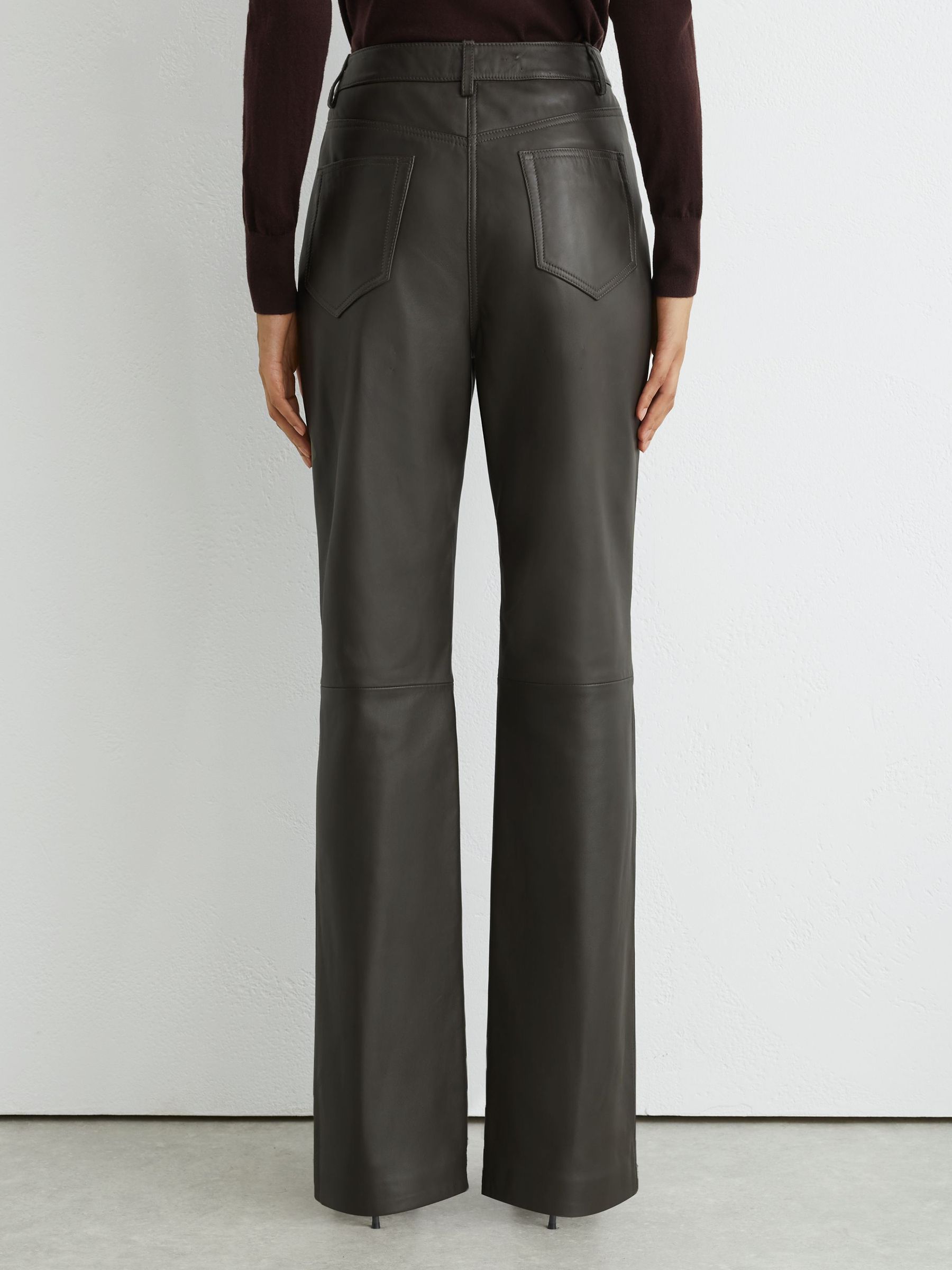 Leather Slim Straight-Leg Trousers in Grey - Image 5 of 6
