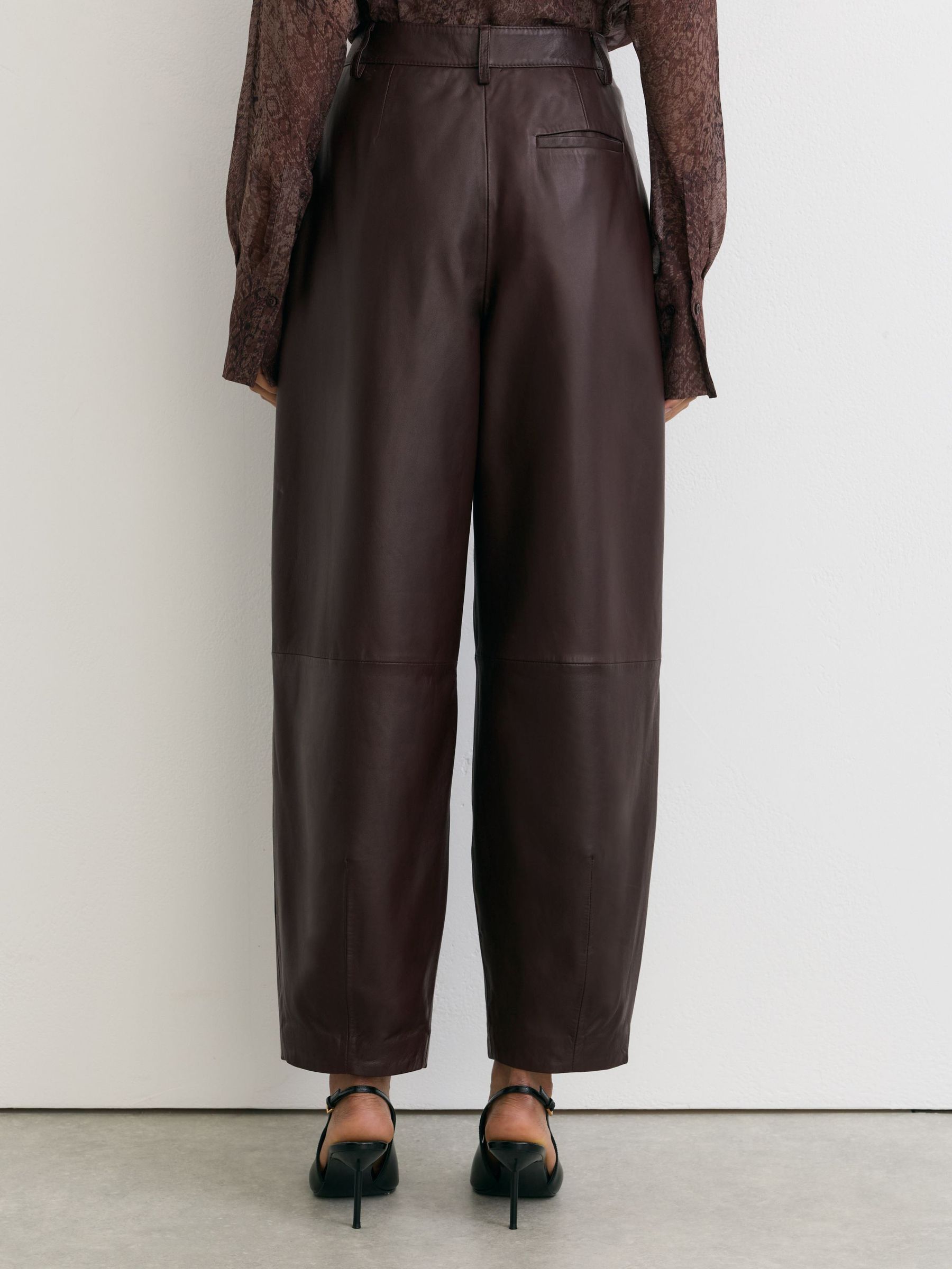 Leather Barrel-Leg Pleated Trousers in Burgundy - Image 5 of 7