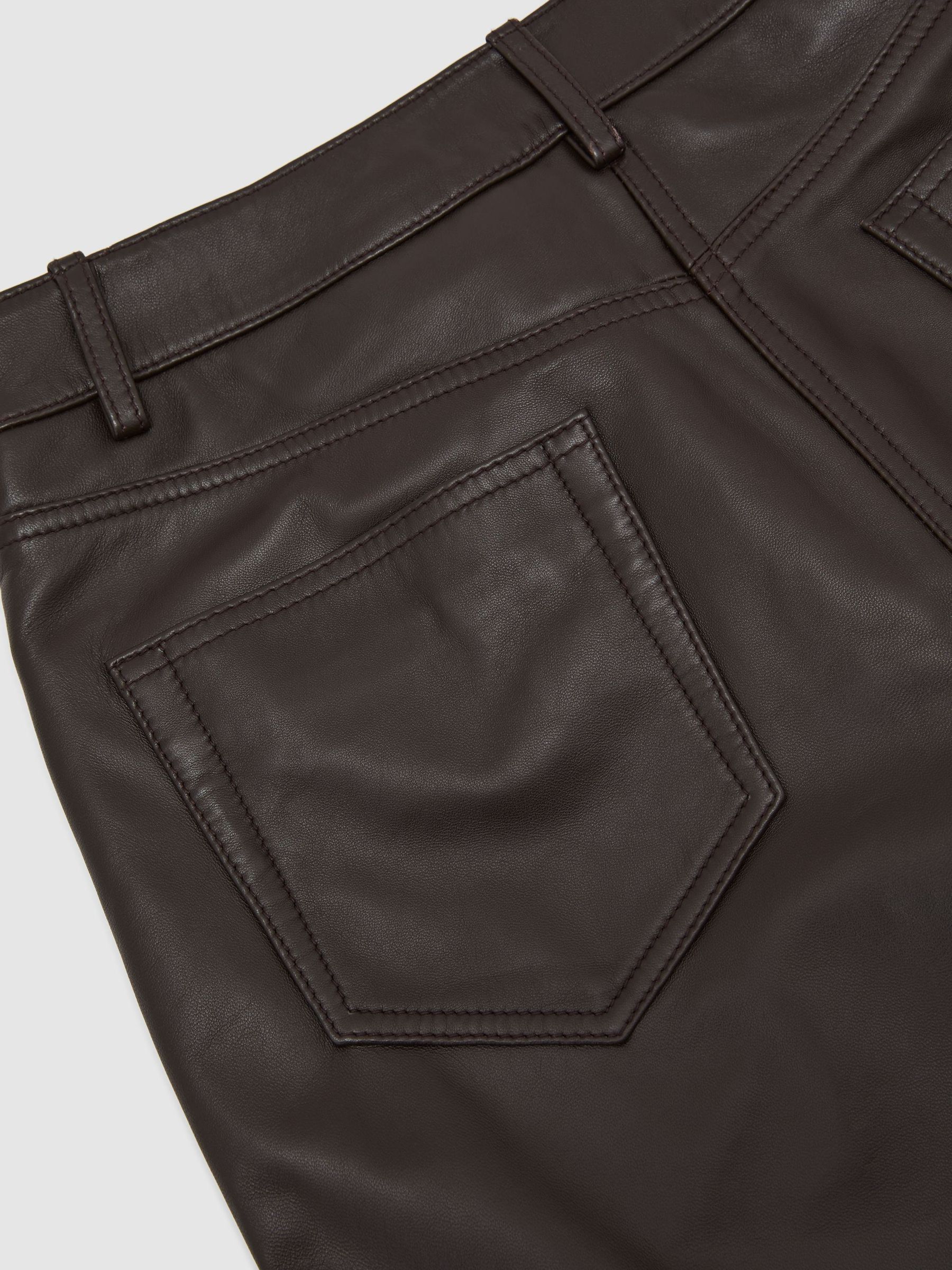 Leather Barrel-Leg Pleated Trousers in Burgundy - Image 7 of 7