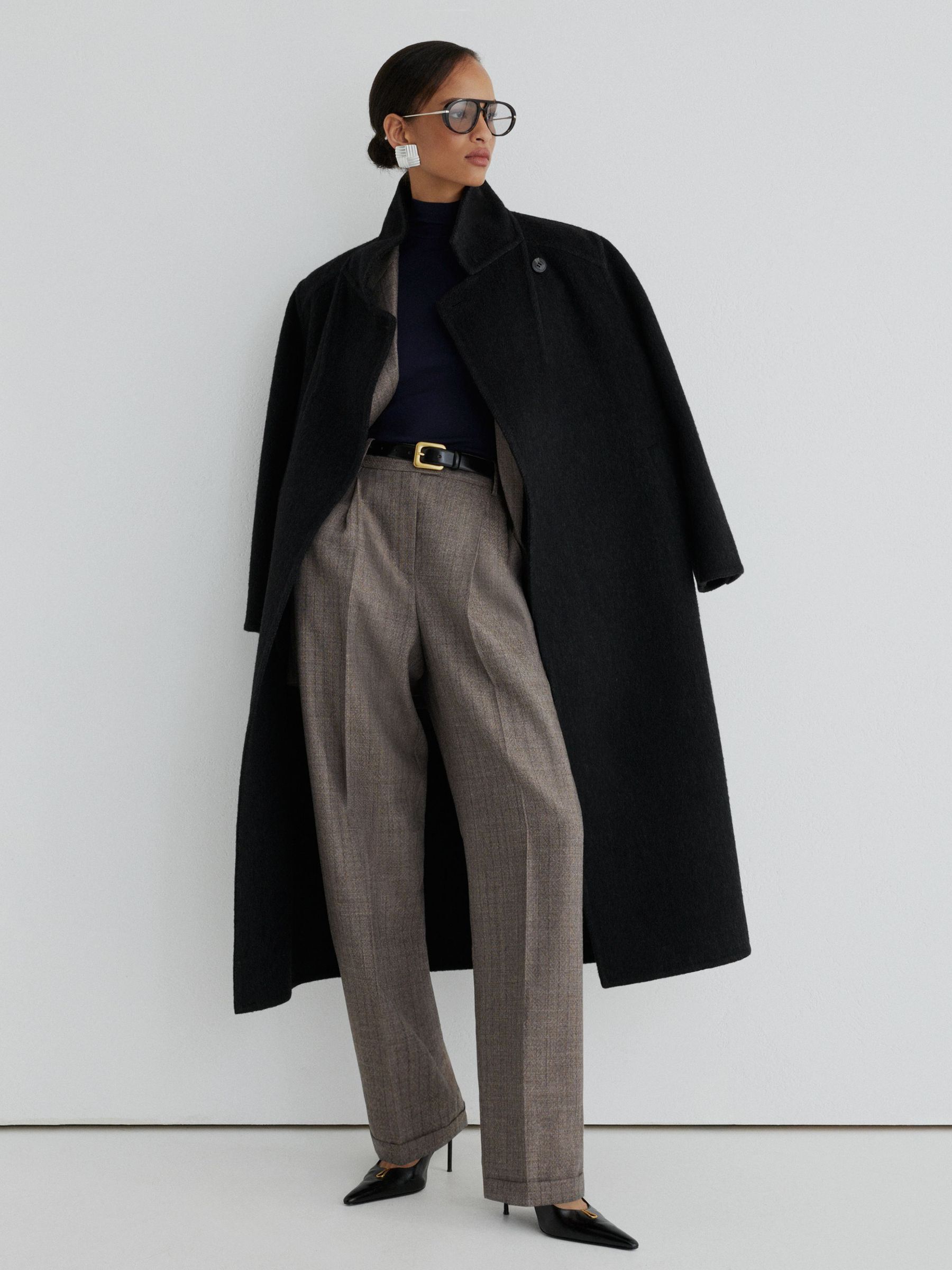 Atelier Grey Wool Wide-Leg Double-Pleat Trousers in Grey - Image 1 of 8 Atelier Grey Wool Wide-Leg Double-Pleat Trousers in Grey - Image 1 of 8