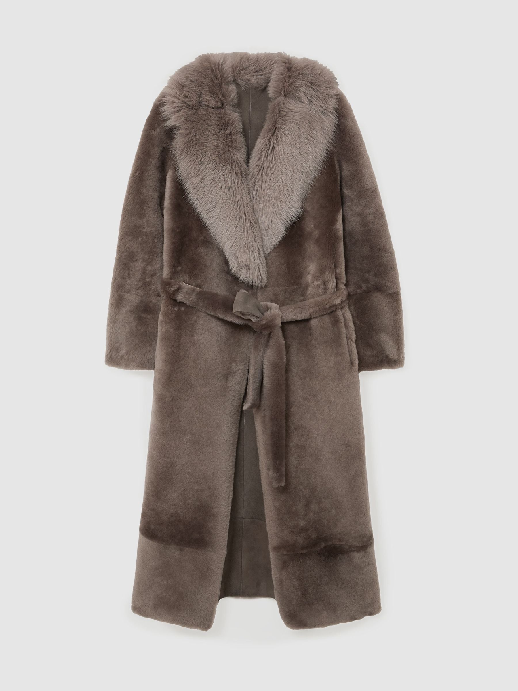Toscana-Collar Shearling Long Coat in Taupe Neutral - Image 2 of 10