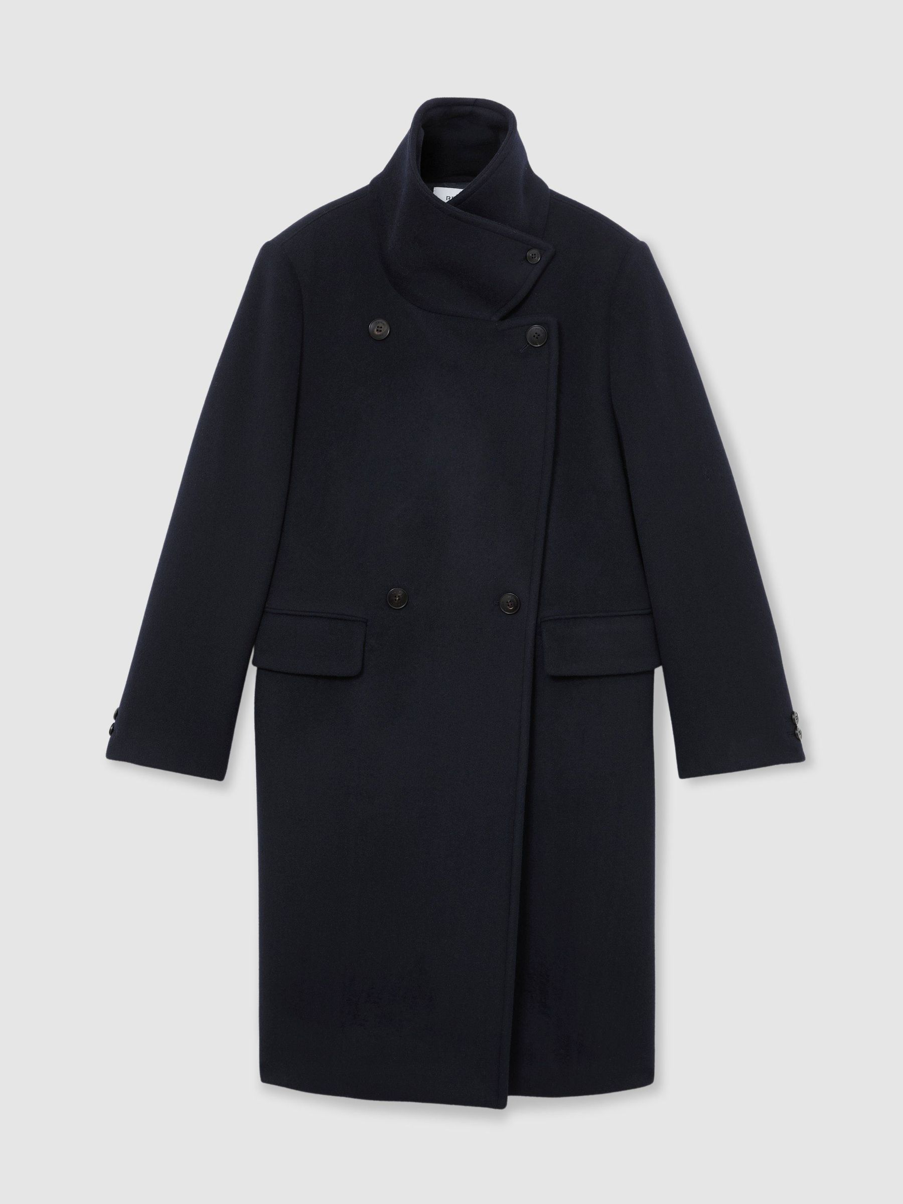 Wool-Blend Relaxed-Fit Double-Breasted Coat in Navy - Image 2 of 8