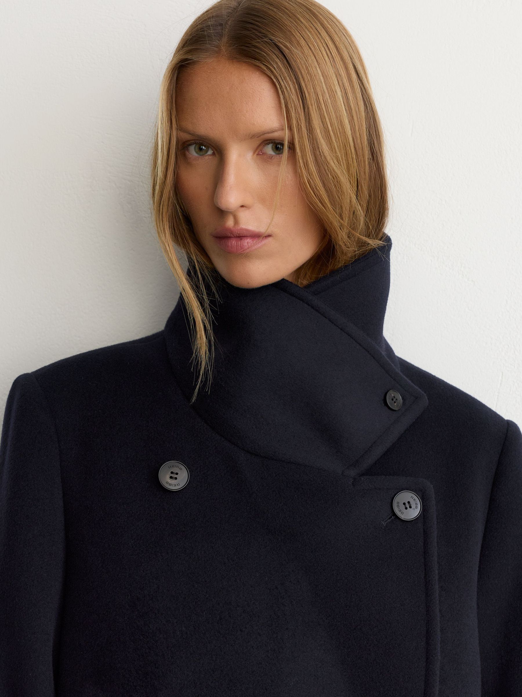 Wool-Blend Relaxed-Fit Double-Breasted Coat in Navy - Image 3 of 8