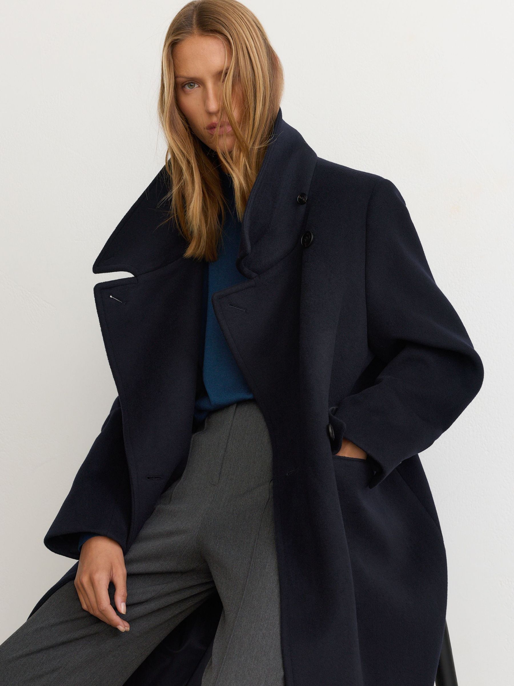 Wool-Blend Relaxed-Fit Double-Breasted Coat in Navy - Image 7 of 8