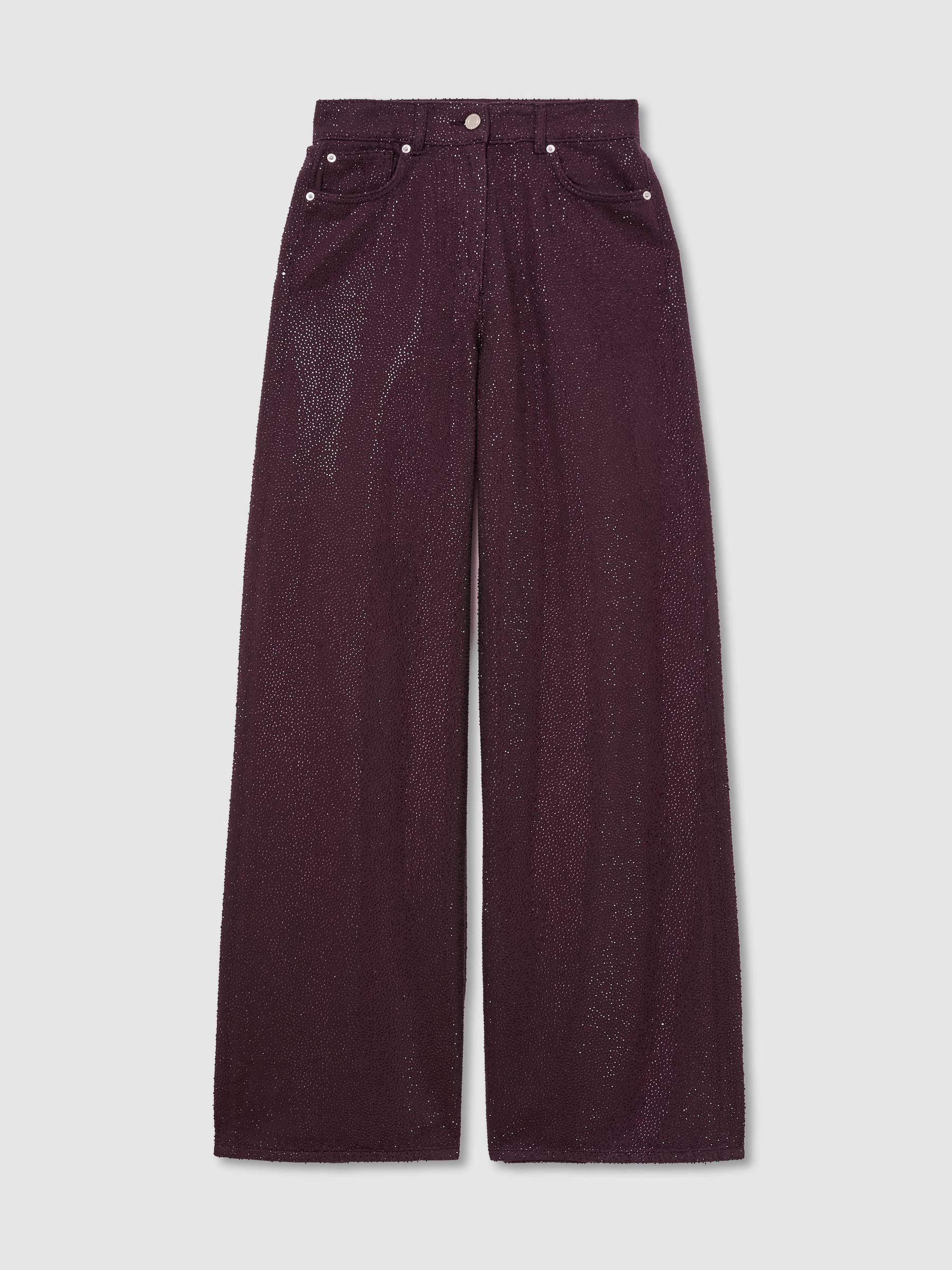 Cotton-Lyocell Sparkle Wide-Leg Jeans in Burgundy - Image 2 of 7