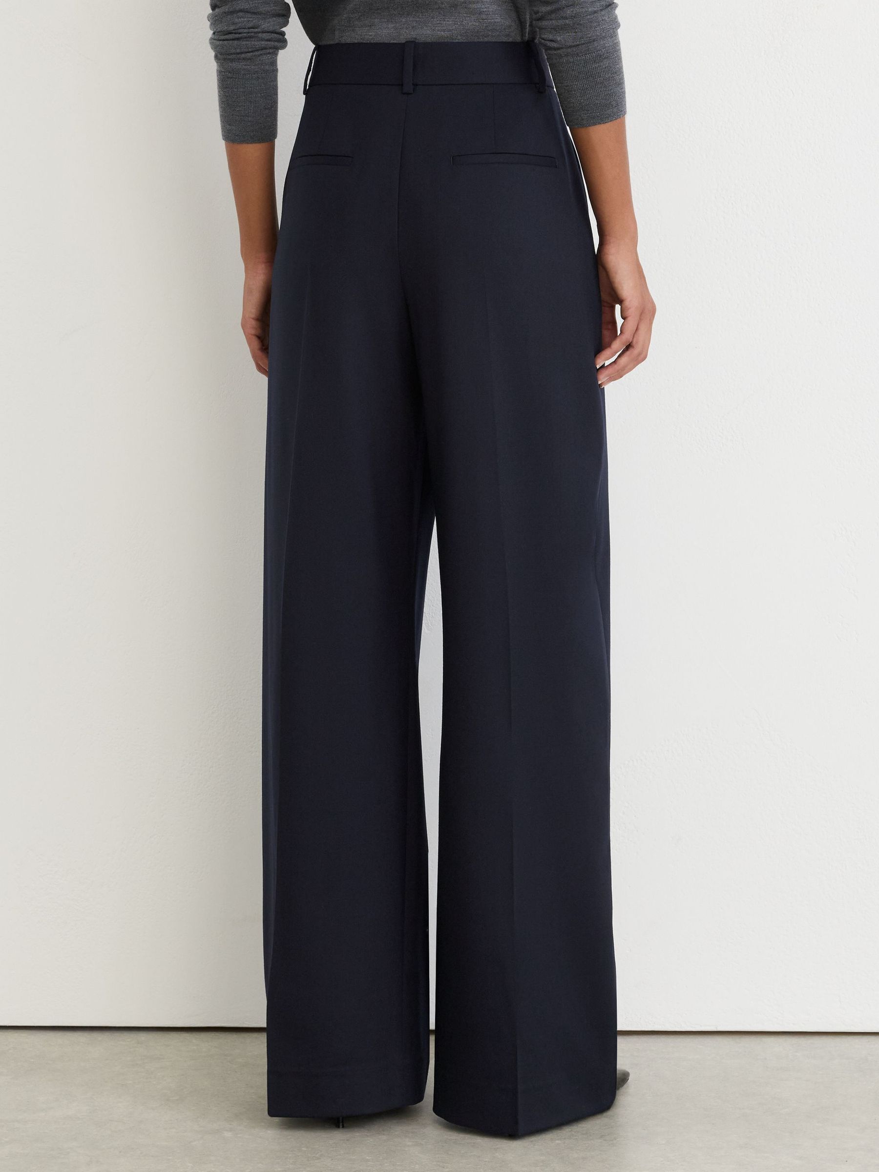 Petite Wool-Blend Wide-Leg Pleated Trousers in Navy - Image 5 of 8