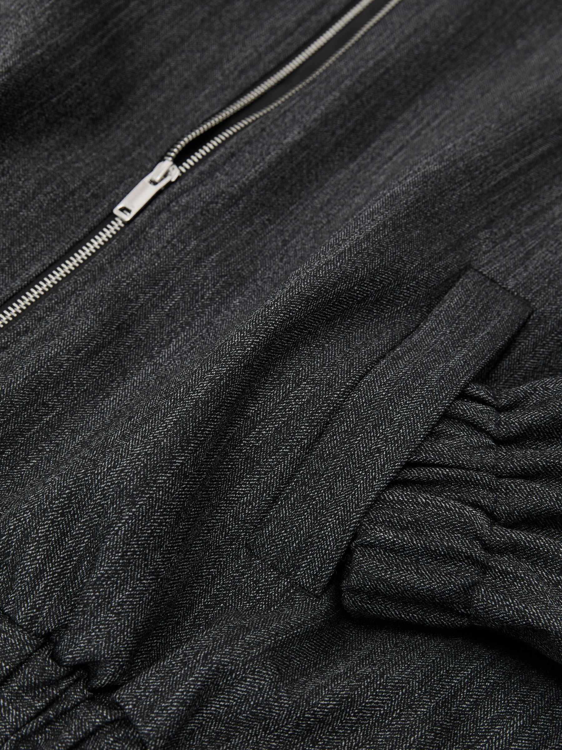 Wool-Blend Herringbone Bomber Jacket in Charcoal Grey - Image 8 of 8