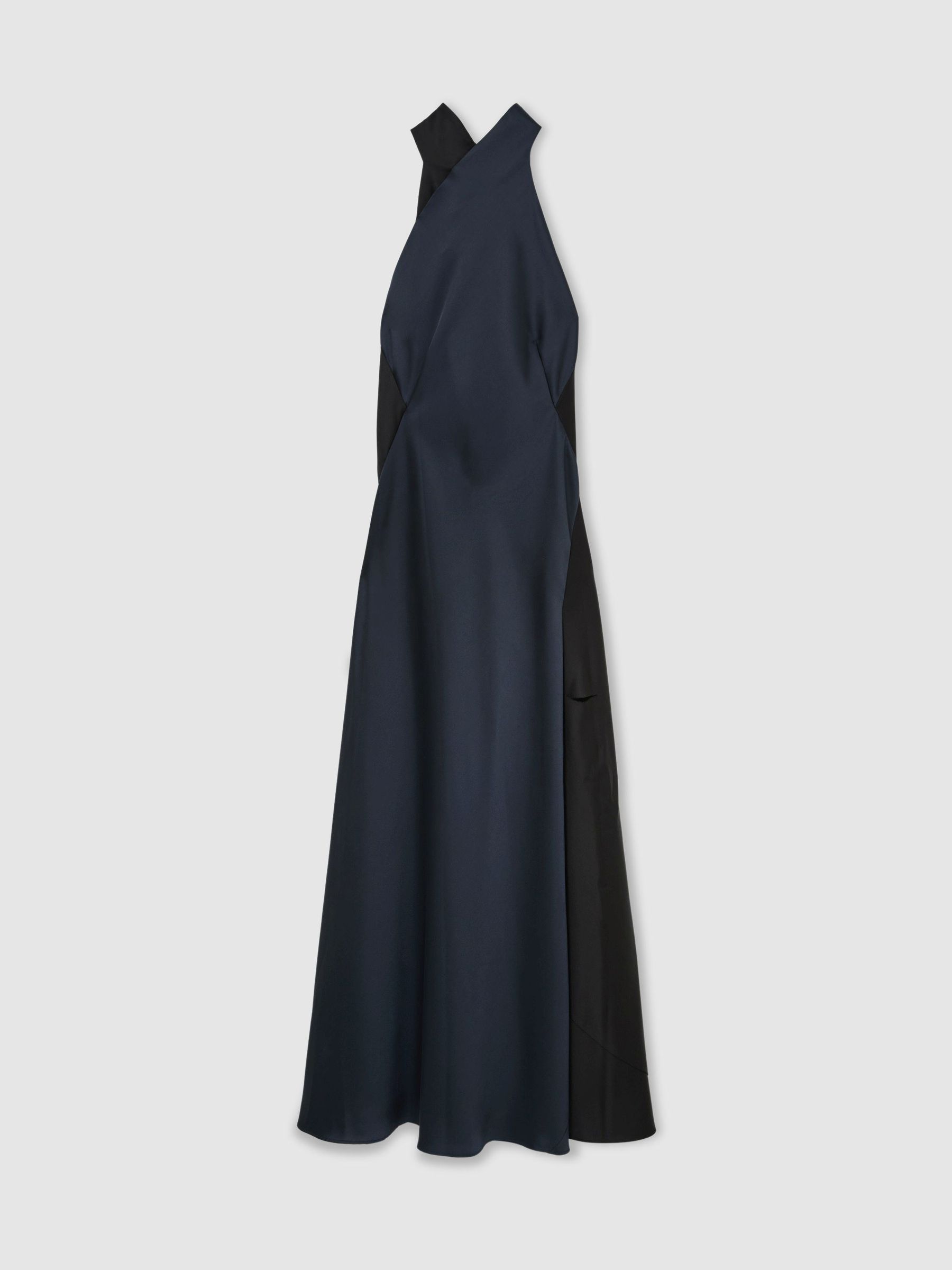 Atelier Satin High-Neck Open-Back Maxi Dress in Navy/Black - Image 2 of 7 Atelier Satin High-Neck Open-Back Maxi Dress in Navy/Black - Image 2 of 7