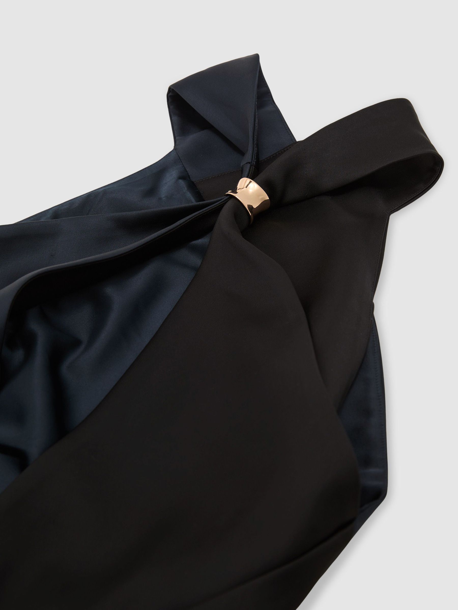 Atelier Satin High-Neck Open-Back Maxi Dress in Navy/Black - Image 7 of 7