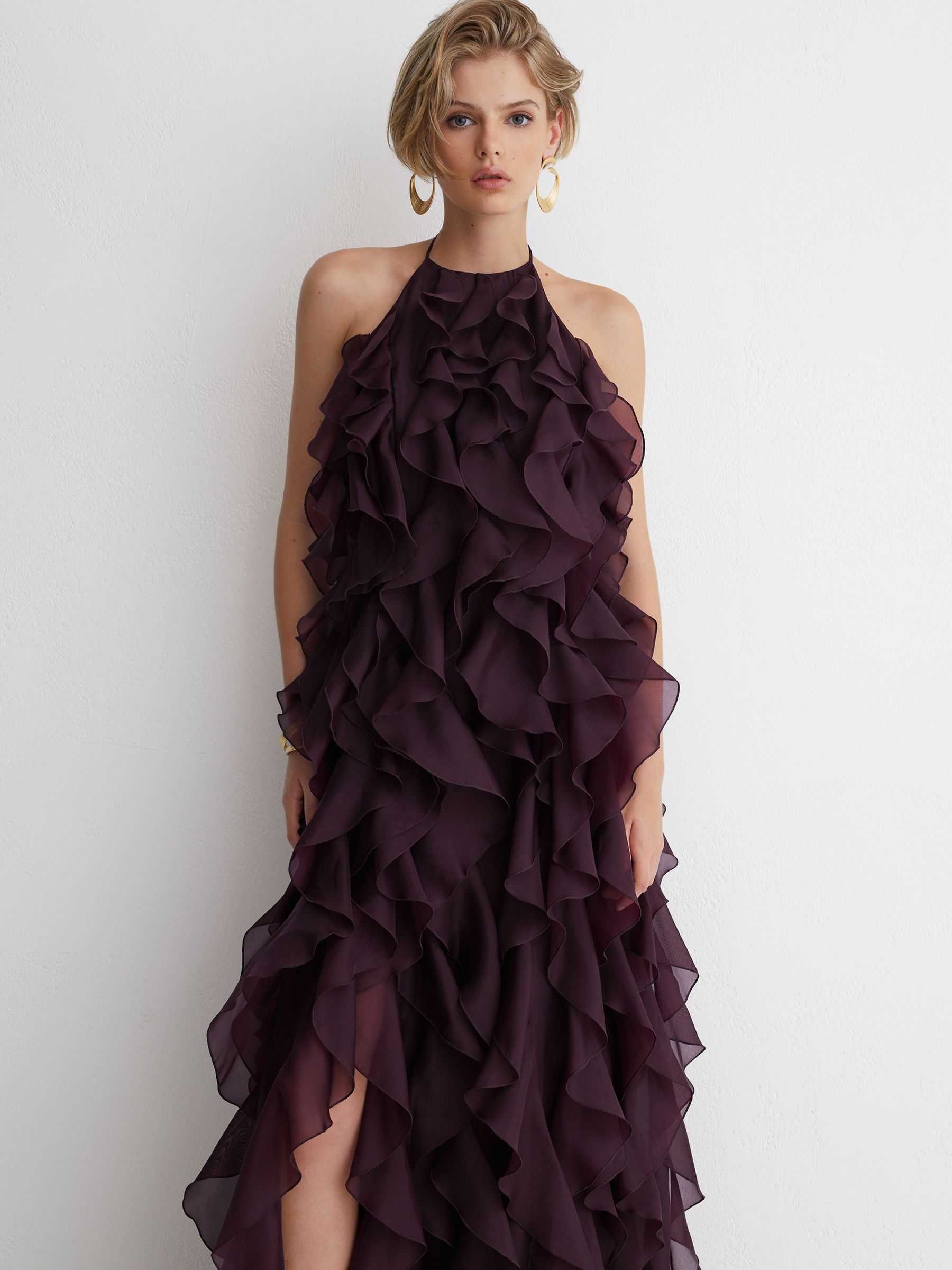 Atelier Silk-Organza Ruffle Maxi Dress in Grape Burgundy - Image 1 of 6 Atelier Silk-Organza Ruffle Maxi Dress in Grape Burgundy - Image 1 of 6