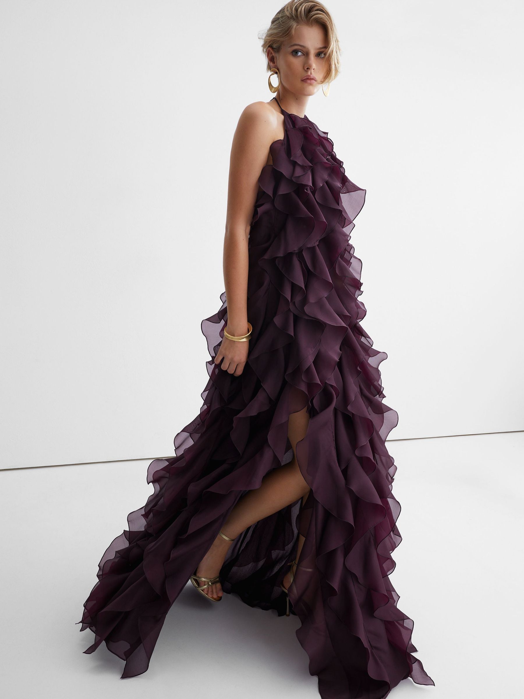 Atelier Silk-Organza Ruffle Maxi Dress in Grape Burgundy - Image 3 of 6
