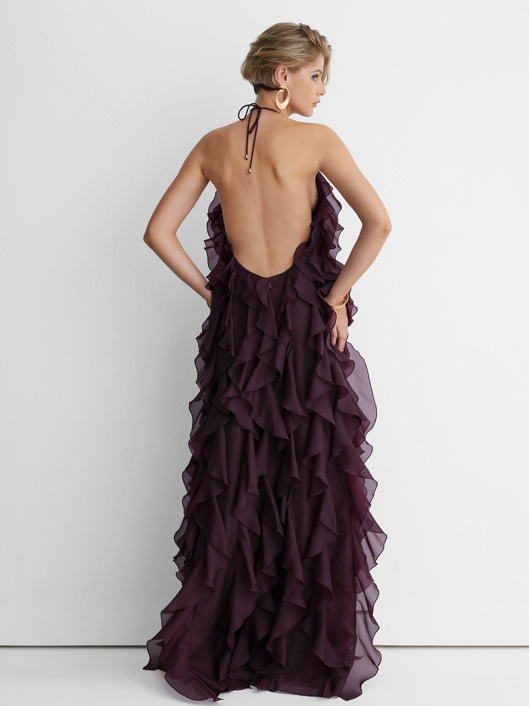 Atelier Silk-Organza Ruffle Maxi Dress in Grape Burgundy - Image 4 of 6