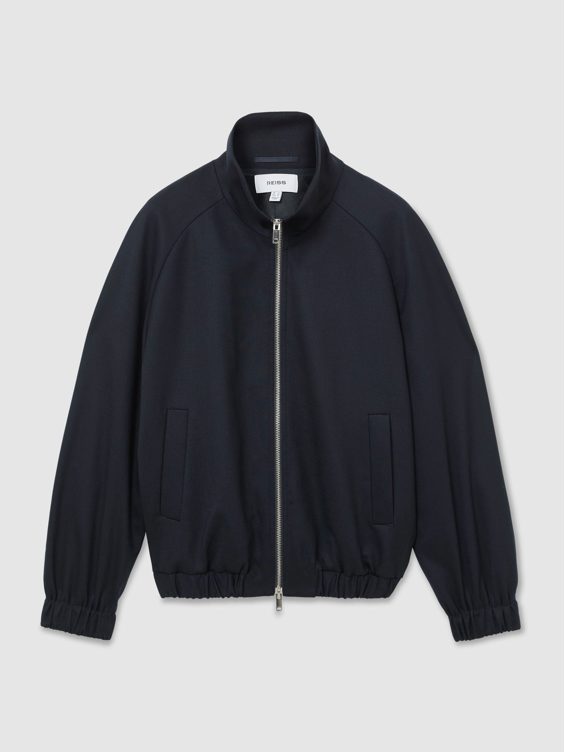 Wool-Blend Dual-Zip Bomber Jacket in Navy - Image 2 of 6