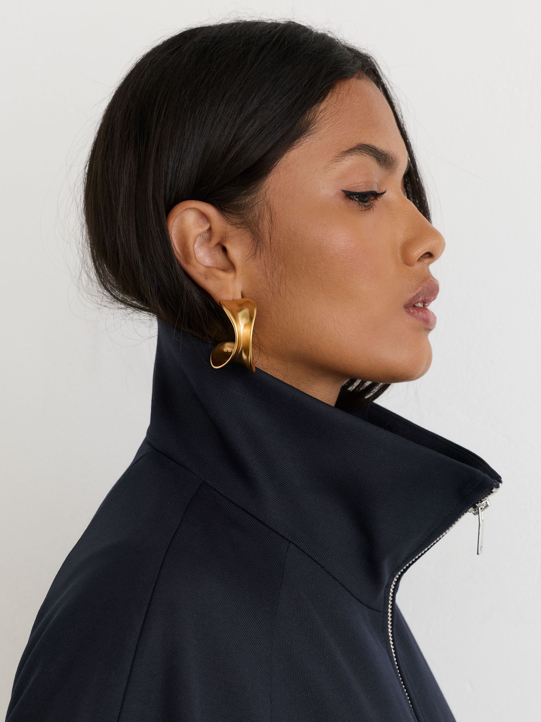 Wool-Blend Dual-Zip Bomber Jacket in Navy - Image 3 of 6