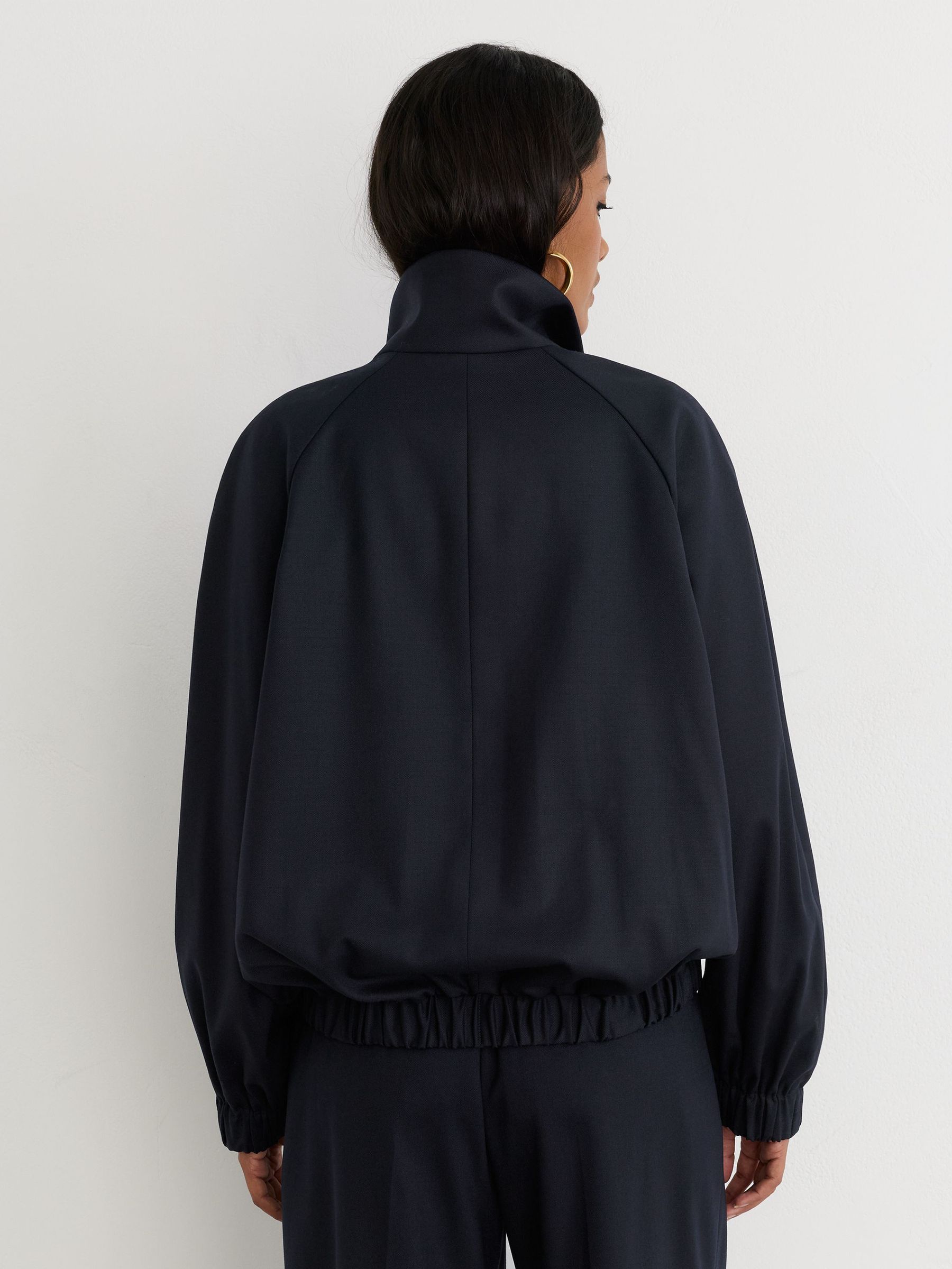 Wool-Blend Dual-Zip Bomber Jacket in Navy - Image 5 of 6