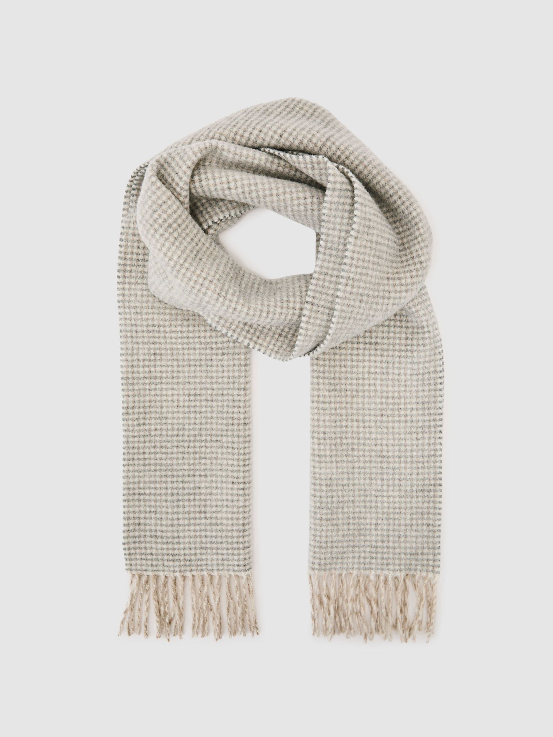 Wool-Cashmere Houndstooth-Check Scarf in Oatmeal - Image 3 of 5