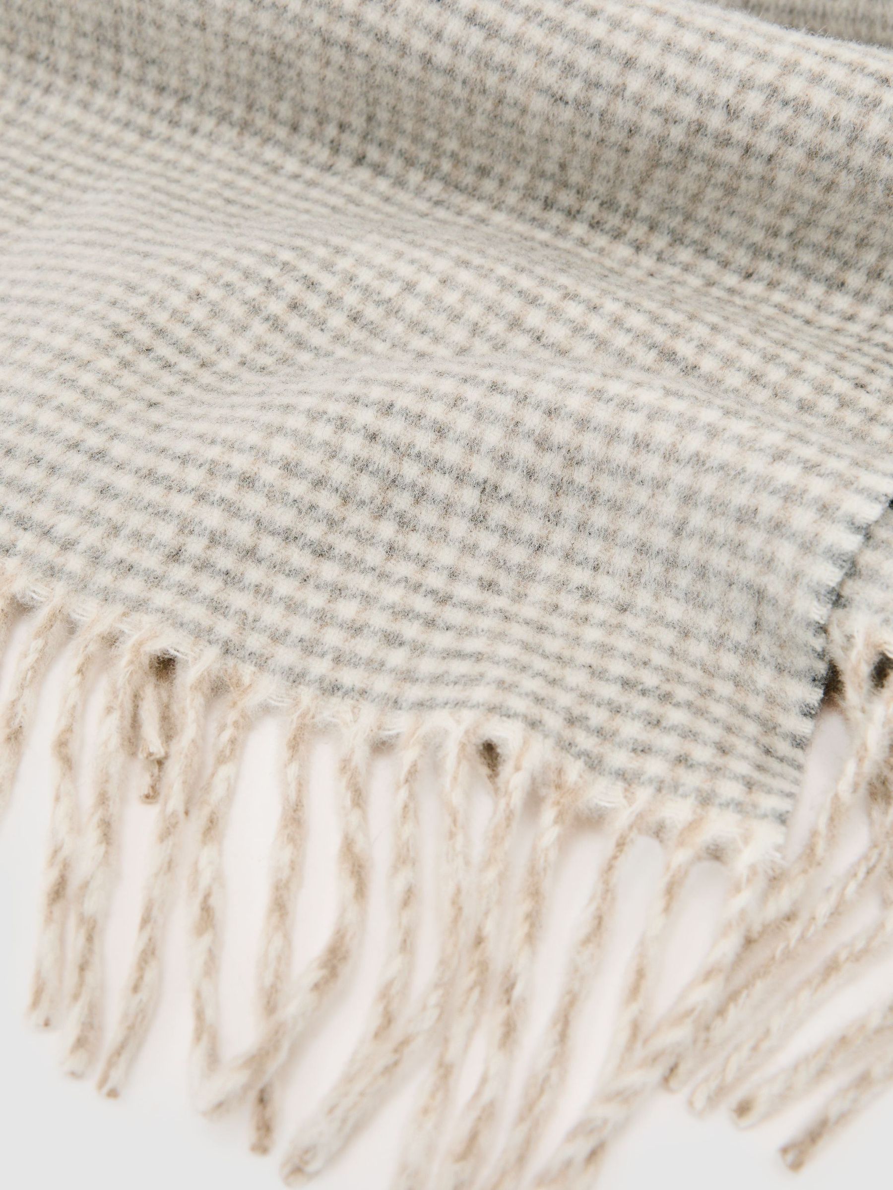 Wool-Cashmere Houndstooth-Check Scarf in Oatmeal - Image 4 of 5