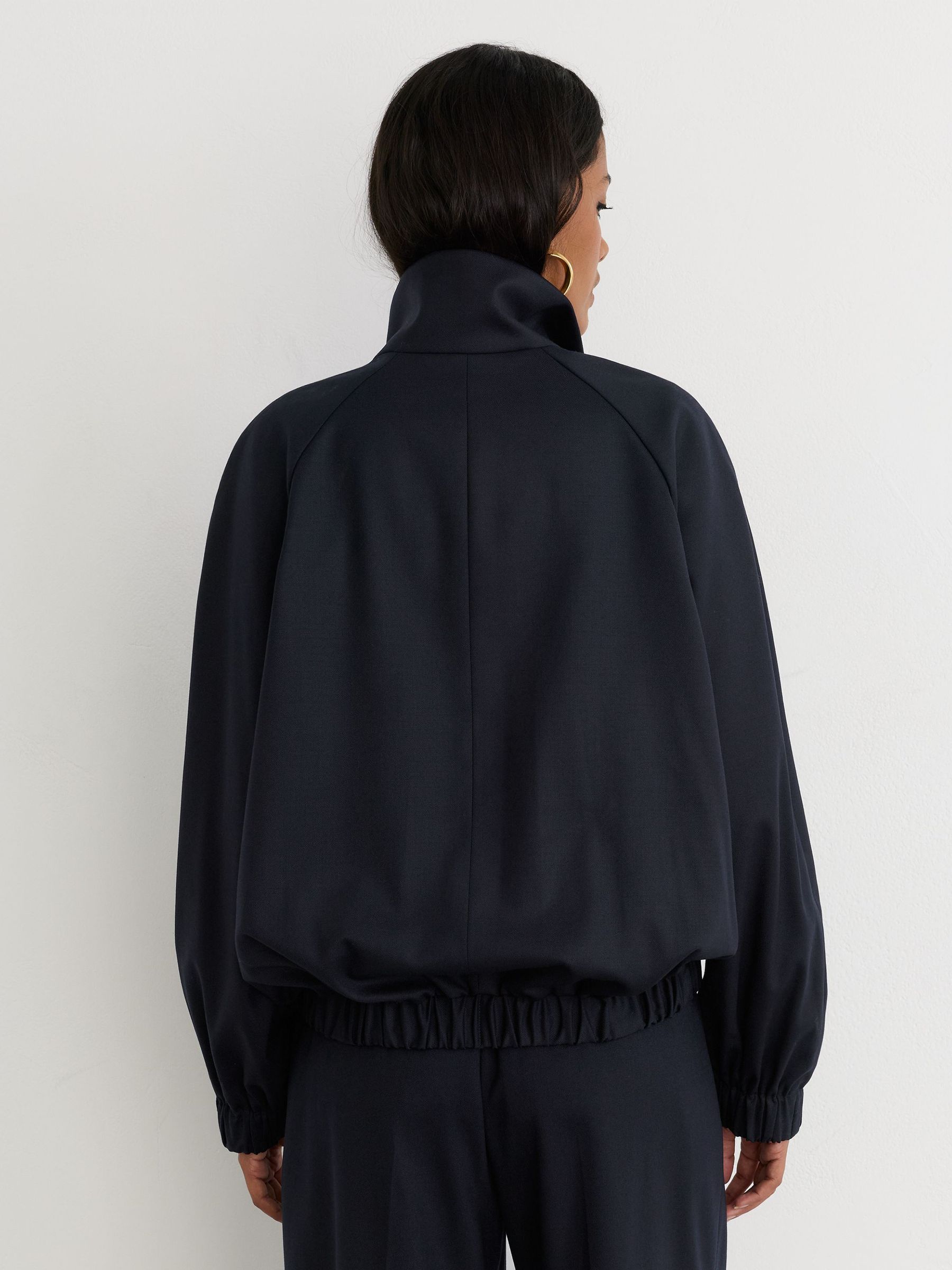 Petite Wool-Blend Dual-Zip Bomber Jacket in Navy - Image 5 of 7