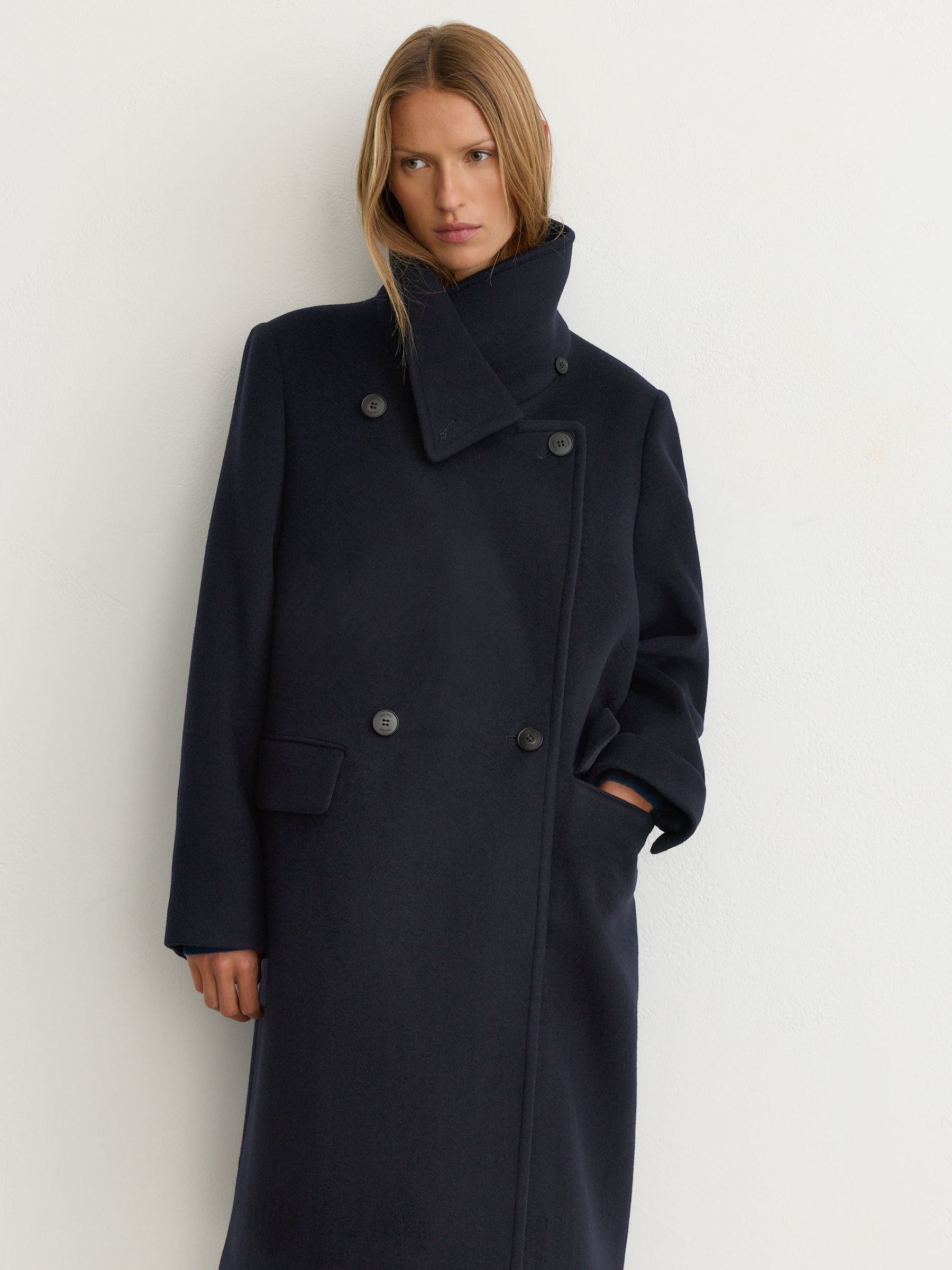 Petite Wool-Blend Relaxed-Fit Double-Breasted Coat in Navy - Image 1 of 9 Petite Wool-Blend Relaxed-Fit Double-Breasted Coat in Navy - Image 1 of 9