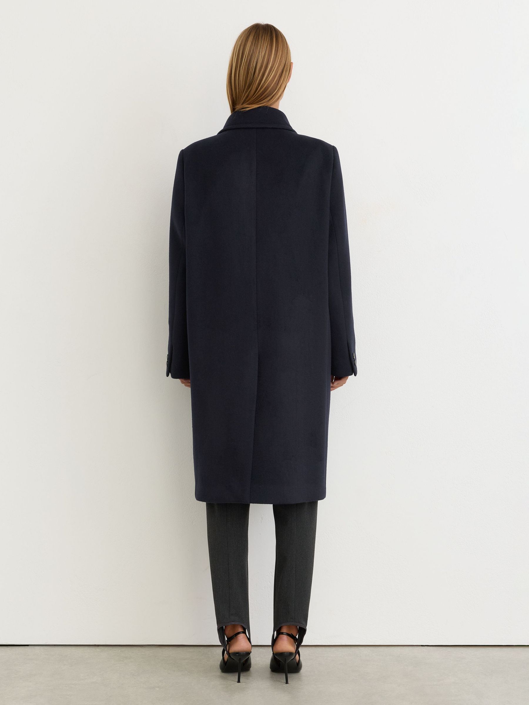 Petite Wool-Blend Relaxed-Fit Double-Breasted Coat in Navy - Image 7 of 9