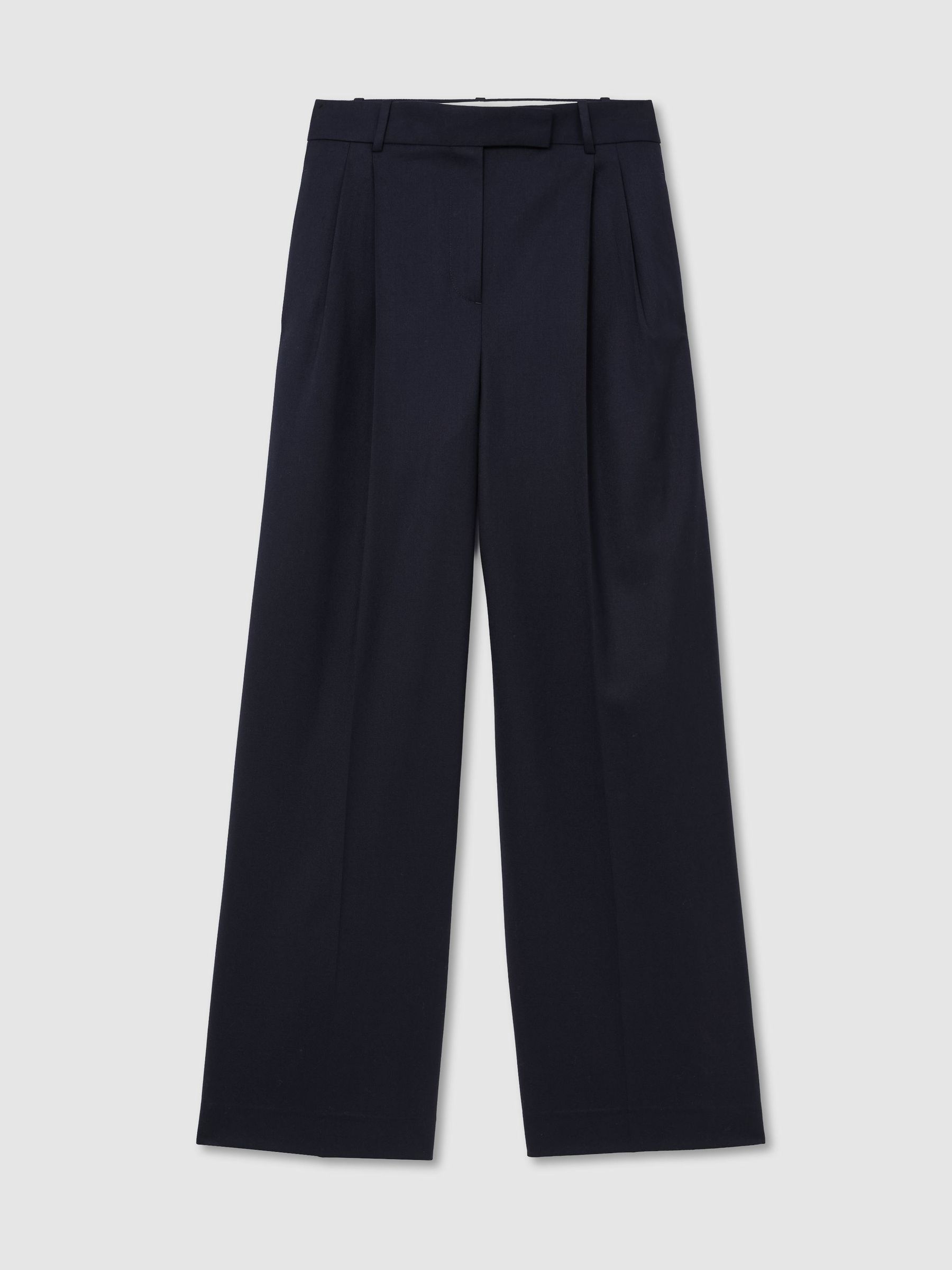 Wool-Blend Wide-Leg Pleated Trousers in Navy - Image 2 of 7 Wool-Blend Wide-Leg Pleated Trousers in Navy - Image 2 of 7