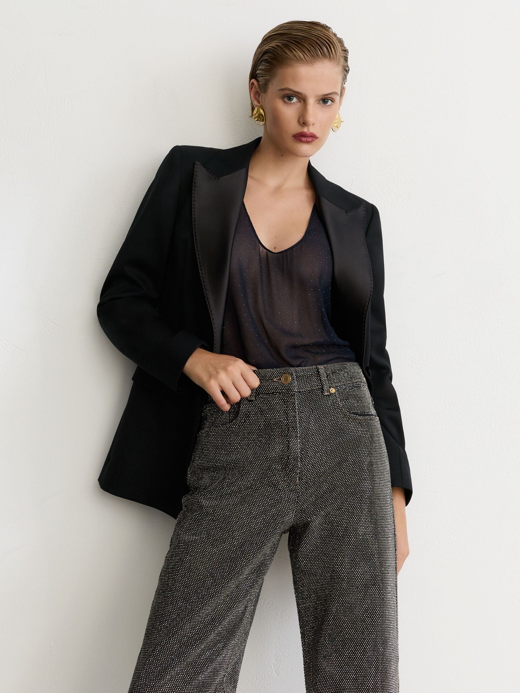Petite Crystal-Embellished Straight-Leg Jeans in Black/Silver - Image 3 of 9