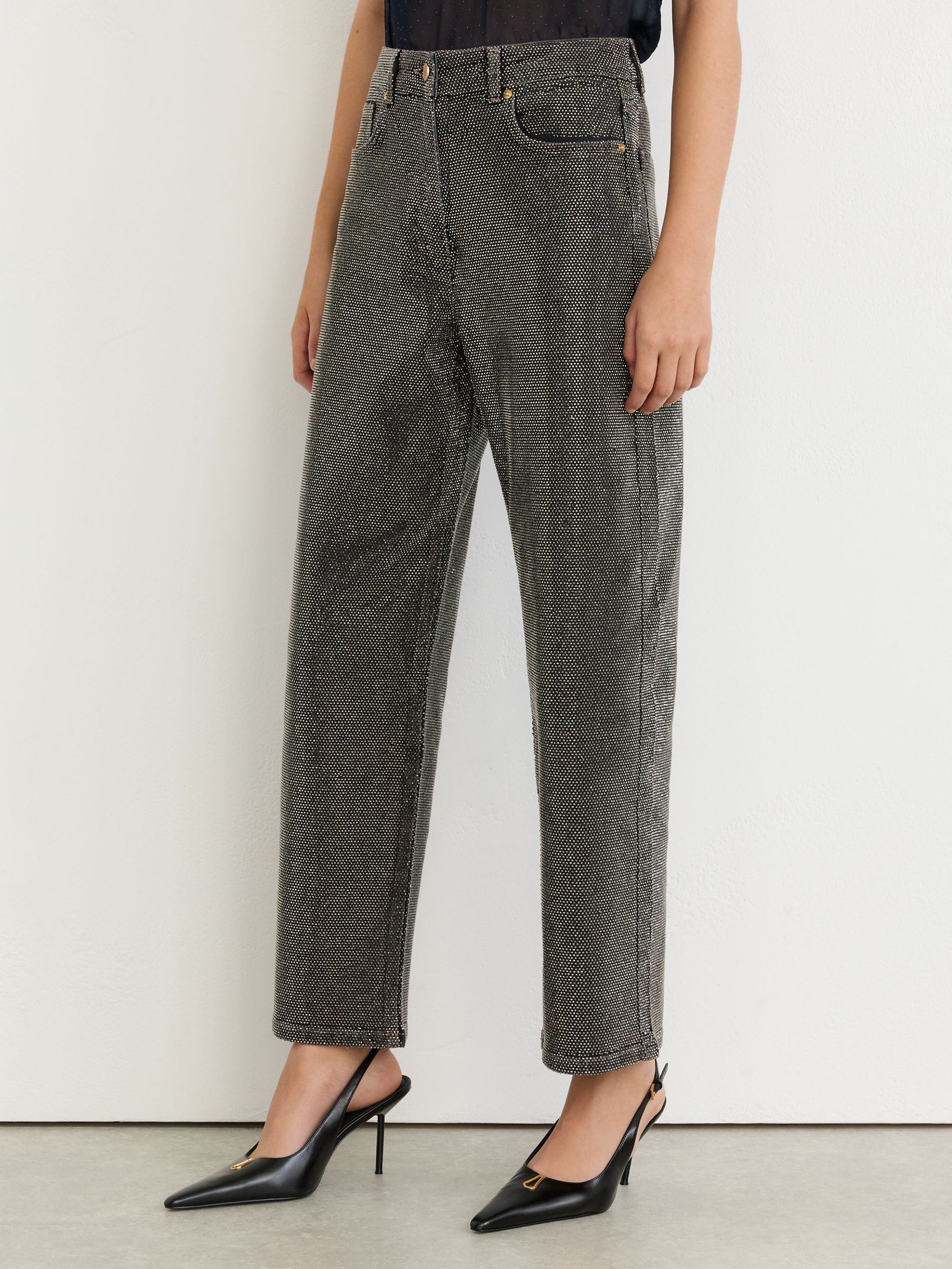 Petite Crystal-Embellished Straight-Leg Jeans in Black/Silver - Image 4 of 9