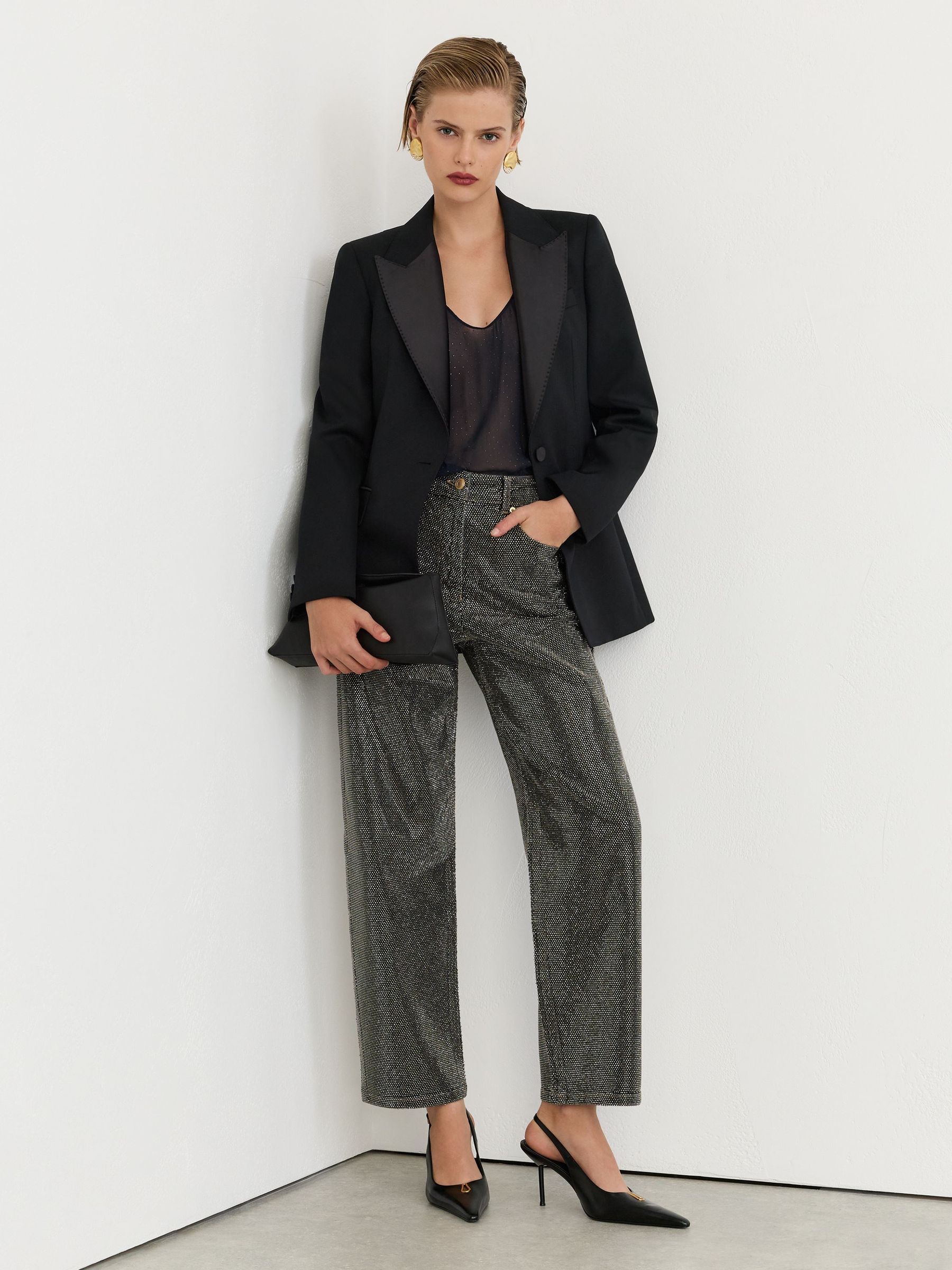 Petite Crystal-Embellished Straight-Leg Jeans in Black/Silver - Image 5 of 9