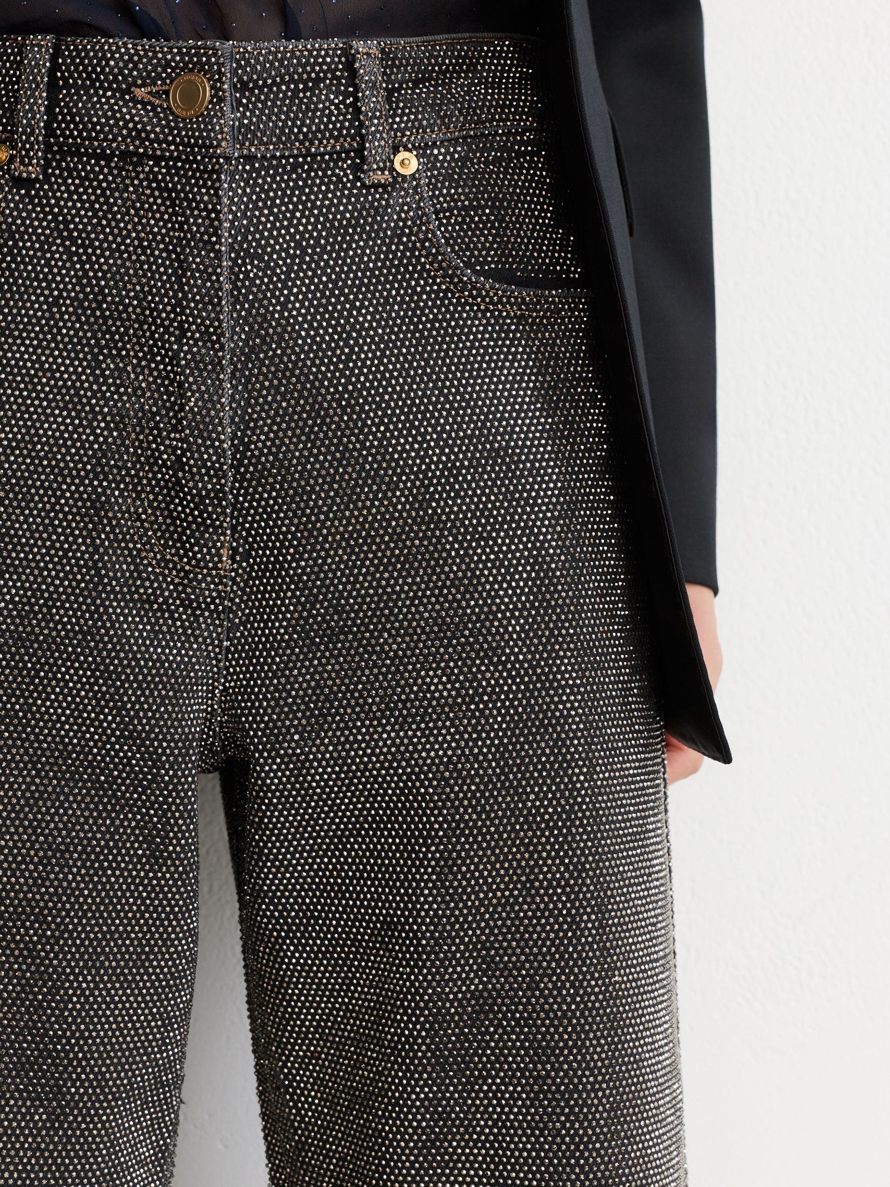 Petite Crystal-Embellished Straight-Leg Jeans in Black/Silver - Image 7 of 9