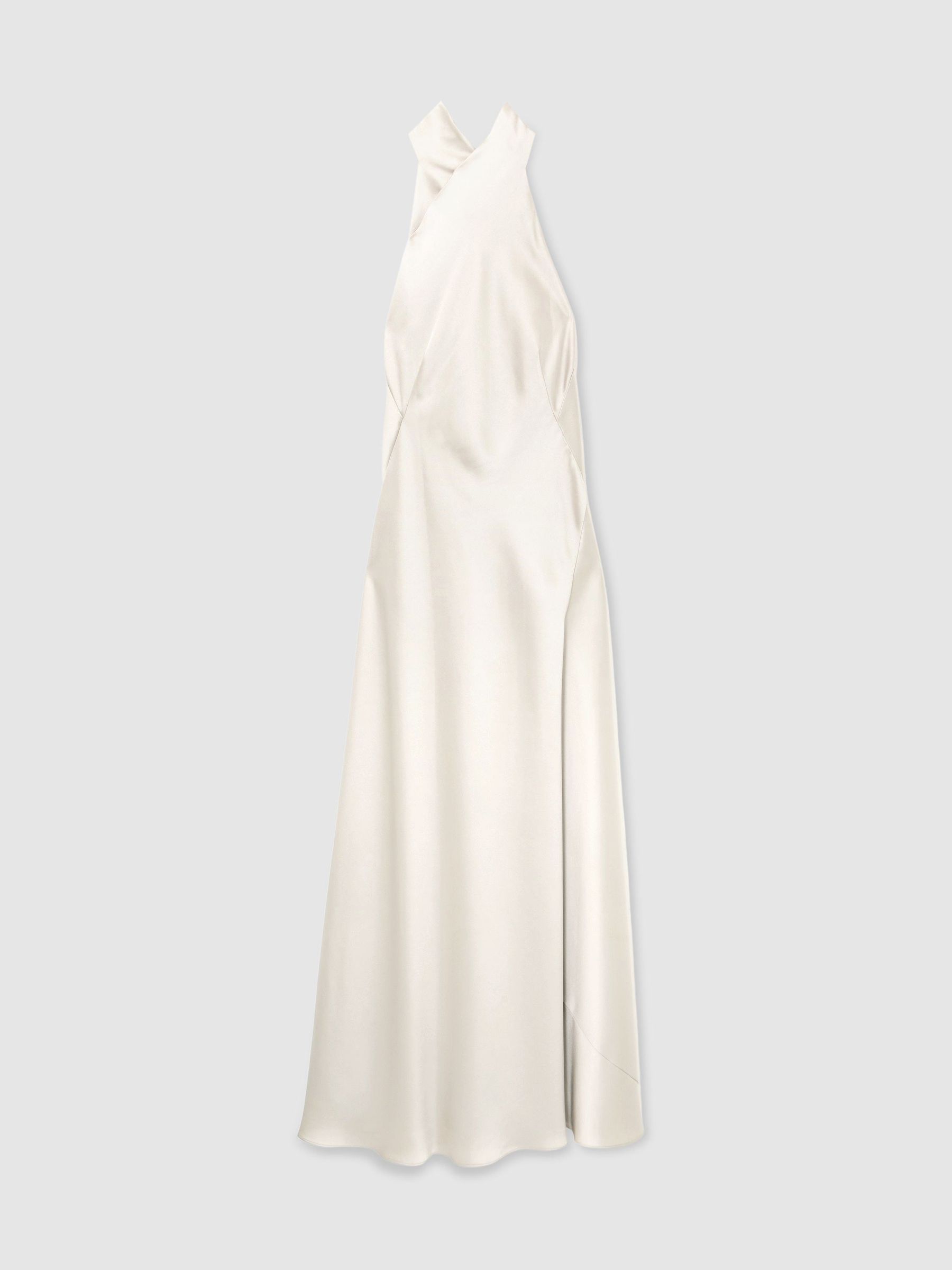 Atelier Satin High-Neck Open-Back Maxi Dress in Grey - Image 2 of 8