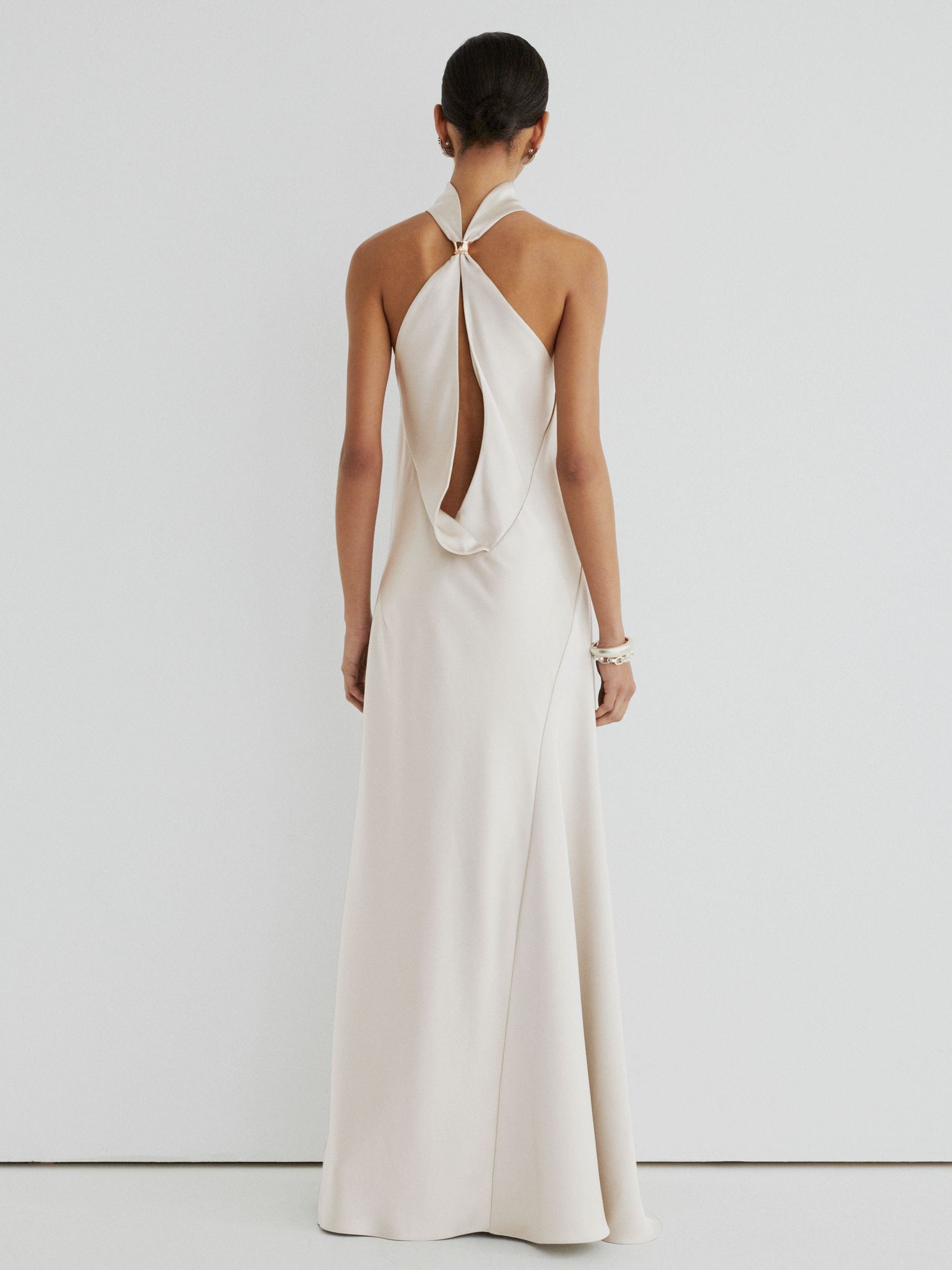 Atelier Satin High-Neck Open-Back Maxi Dress in Grey - Image 7 of 8