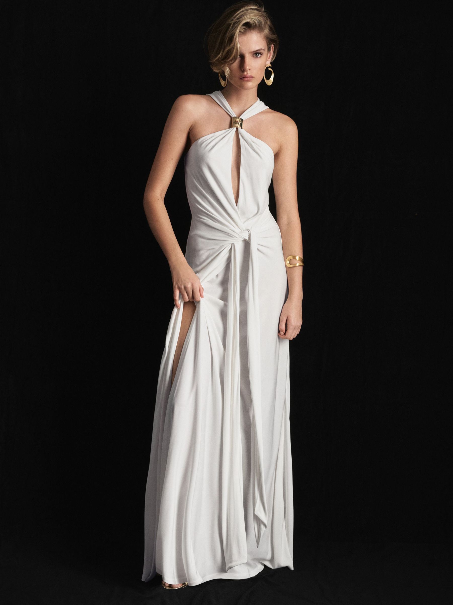 Atelier Hardware-Detail Draped Maxi Dress in Ivory - Image 1 of 9 Atelier Hardware-Detail Draped Maxi Dress in Ivory - Image 1 of 9