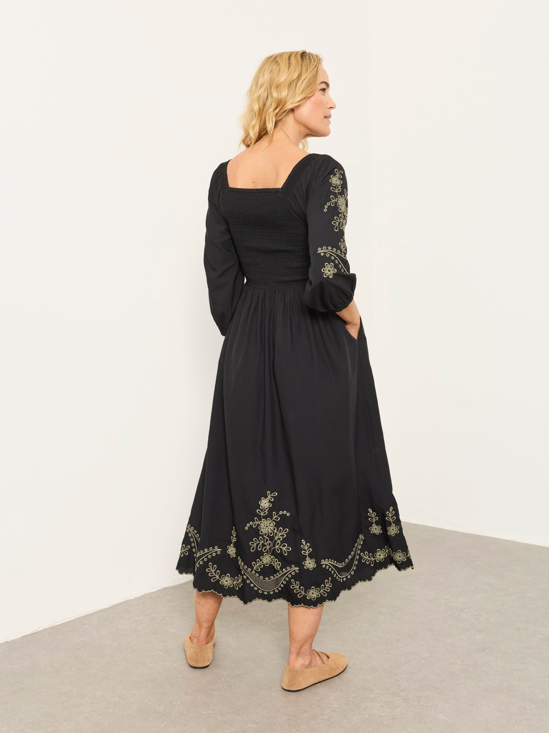 Black Embroidered Midi Dress - Image 2 of 6 Black Embroidered Midi Dress - Image 2 of 6