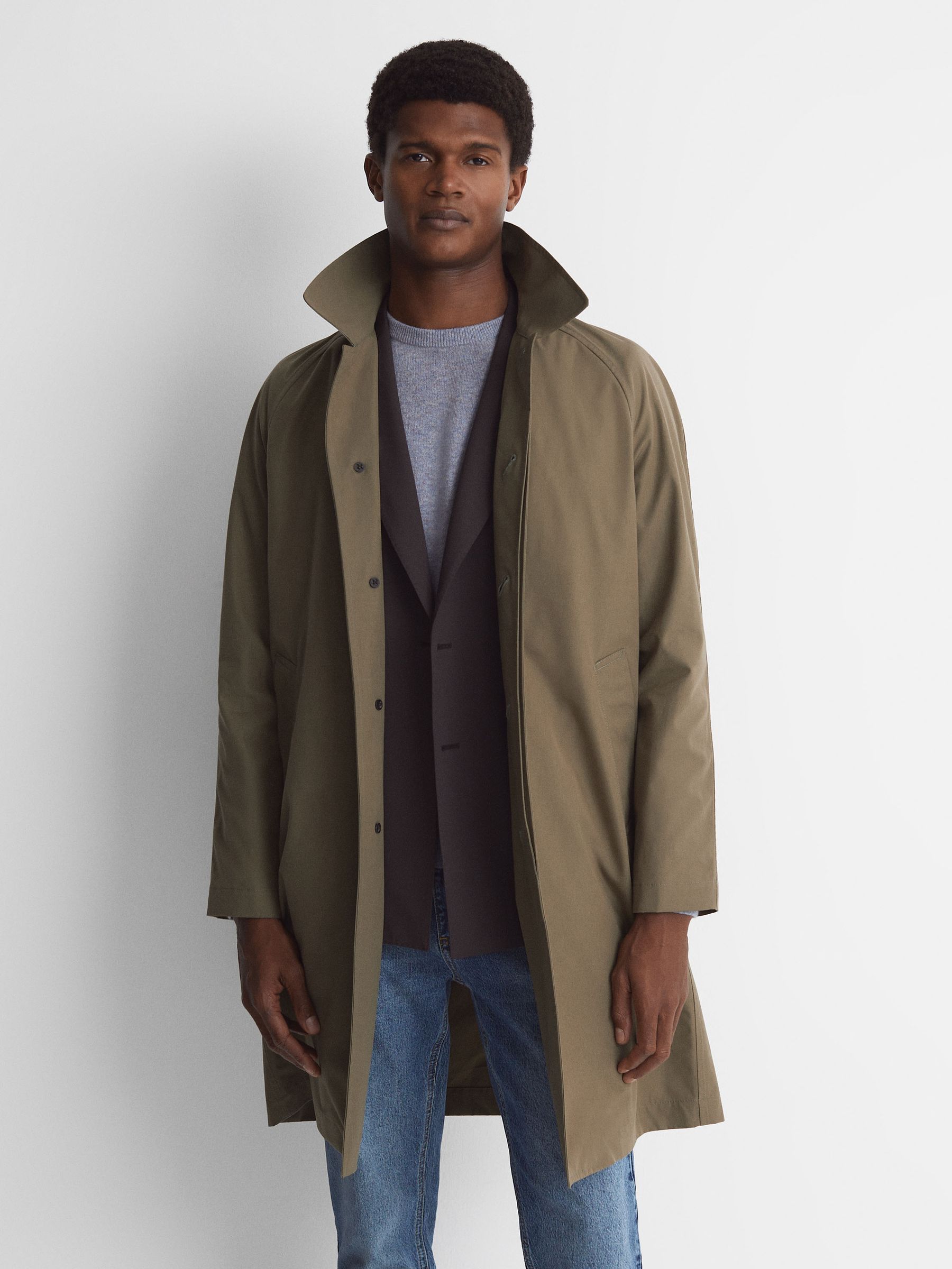 Private White Mid-Length Trench Coat in Sage - Image 5 of 12