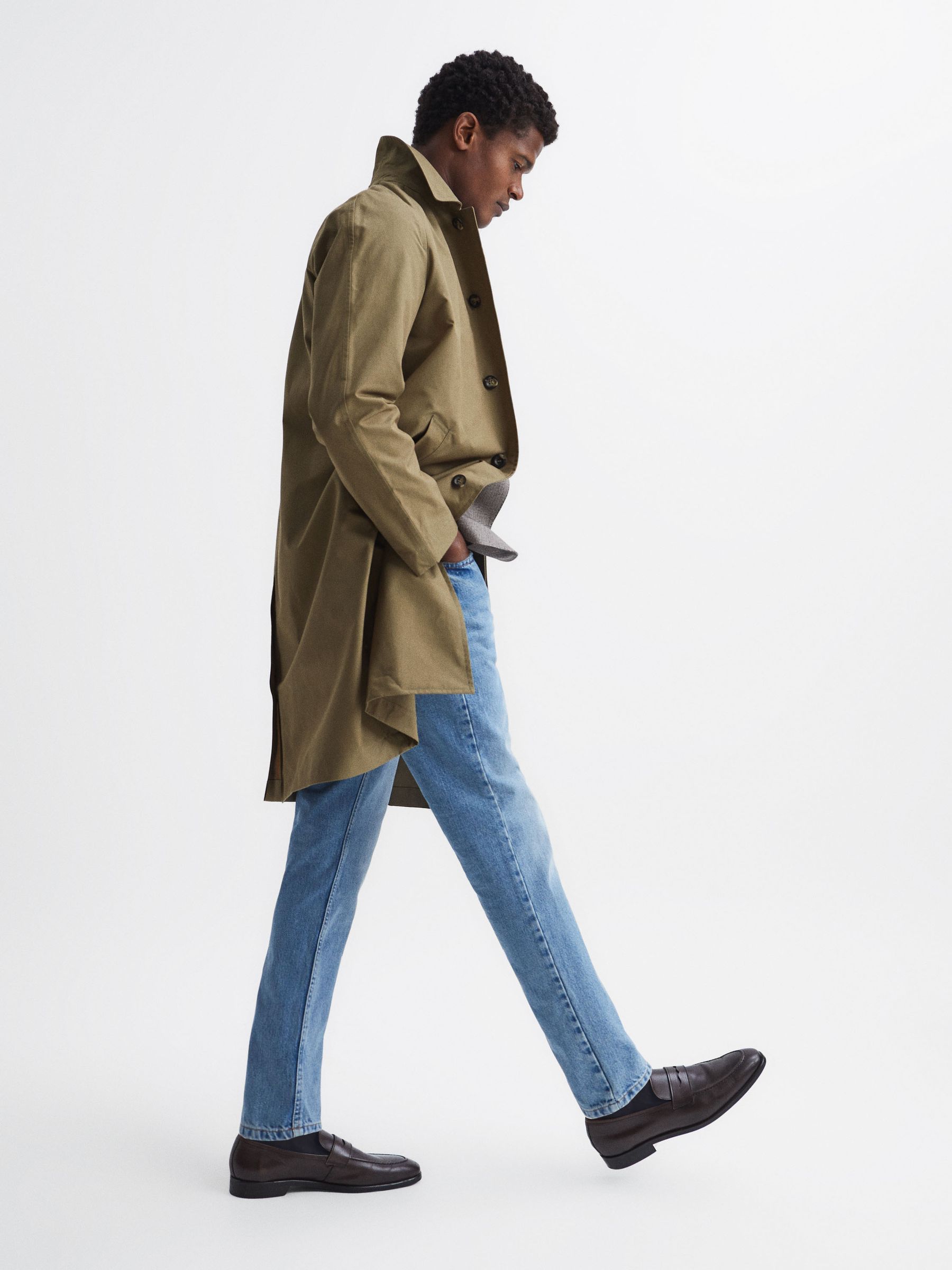 Private White Mid-Length Trench Coat in Sage - Image 7 of 12