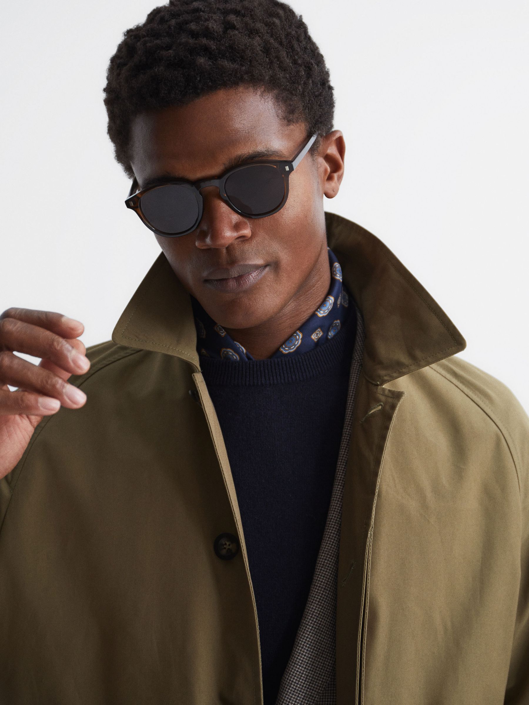 Private White Mid-Length Trench Coat in Sage - Image 8 of 12