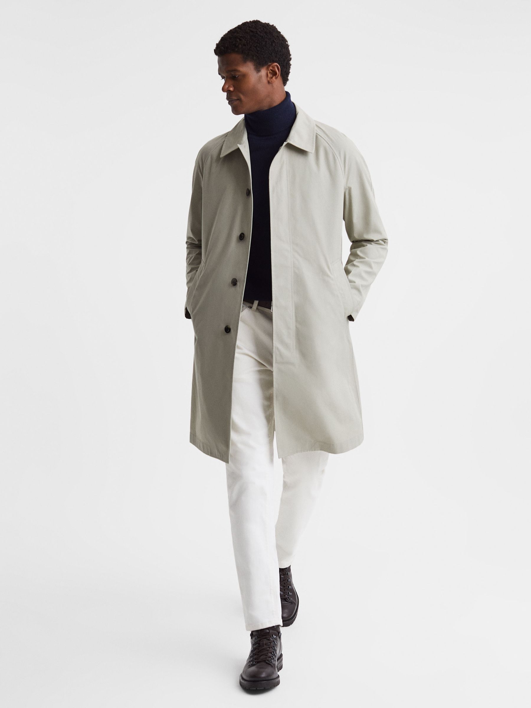 Private White Mid-Length Trench Coat in Stone - Image 1 of 6