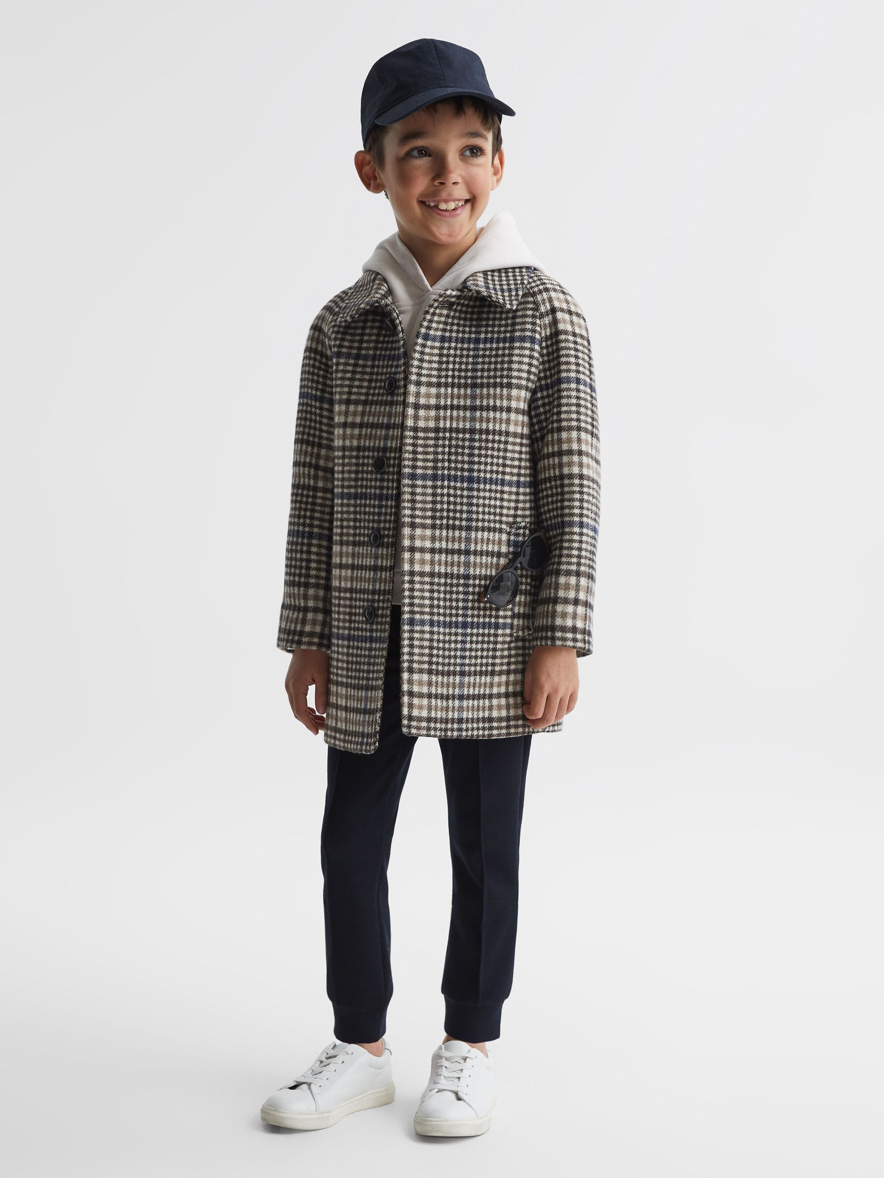 9-12 yrs Single Breasted Raglan Overcoat in Brown Check - Image 1 of 8 9-12 yrs Single Breasted Raglan Overcoat in Brown Check - Image 1 of 8